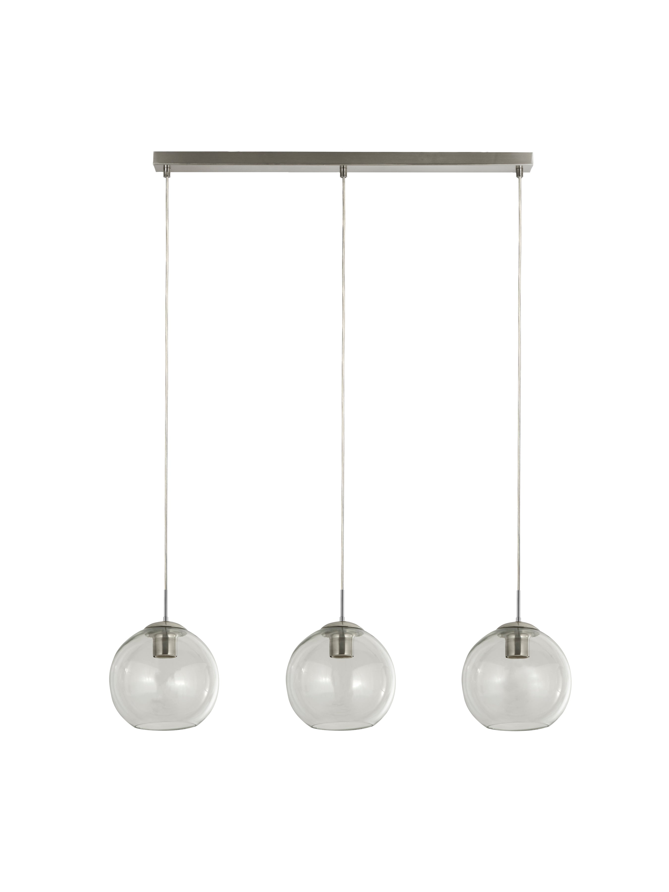 Searchlight Pendant 3 Light Bar, Satin Silver With Clear Glass