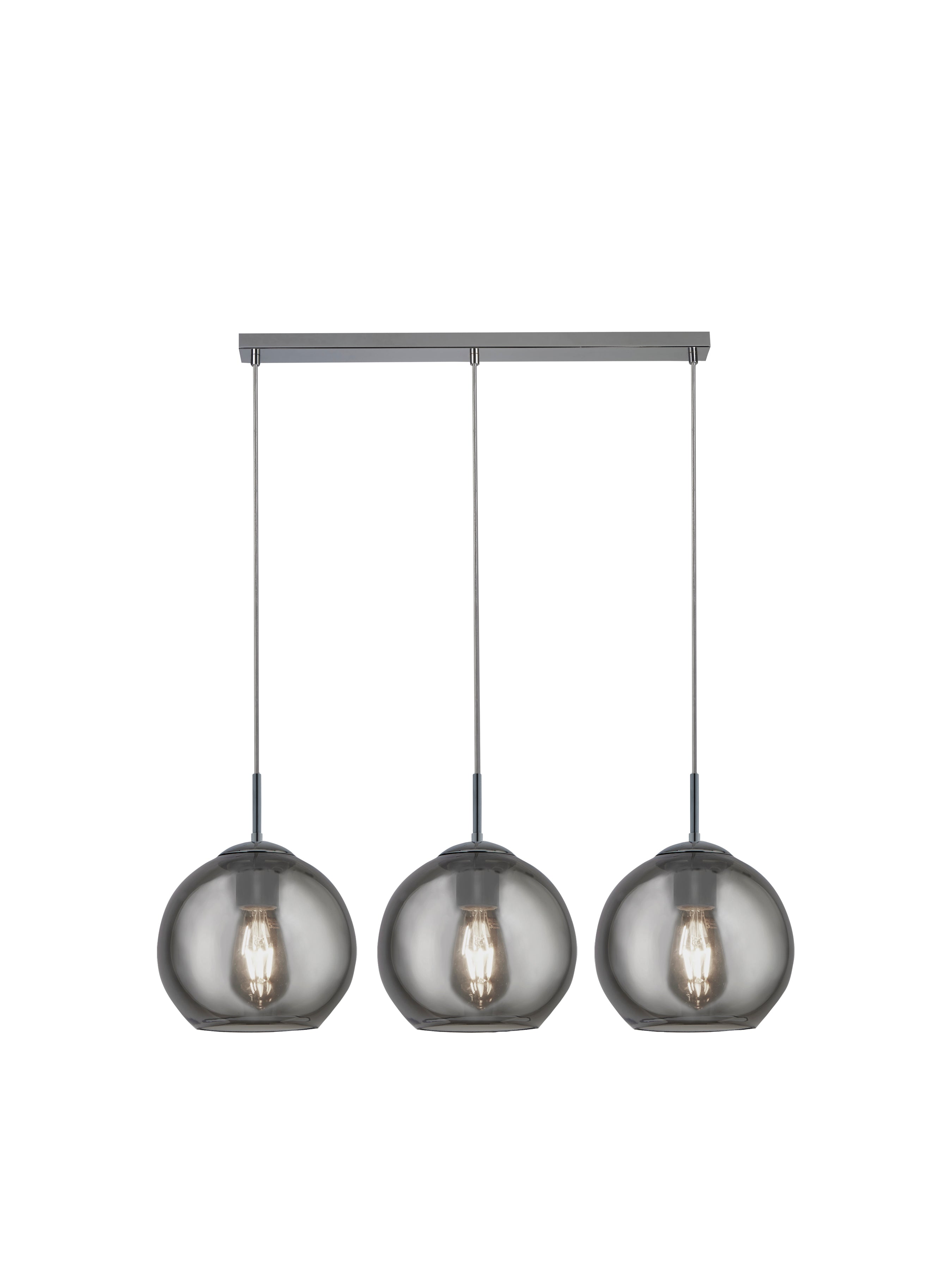 Searchlight Pendant 3 Light Bar, Chrome With Smoke Glass