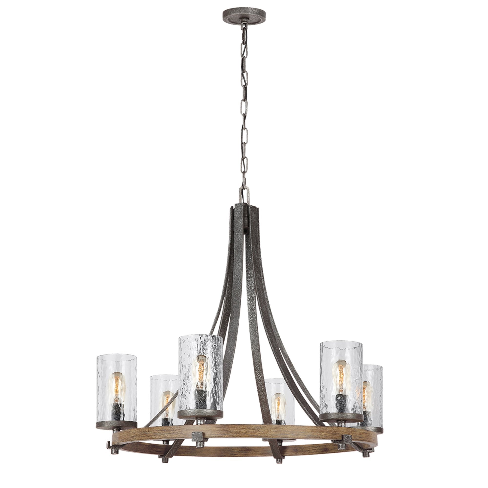 Quintiesse Angelo 6 Light Chandelier - Distressed Weathered Oak & Slate Grey Metal
