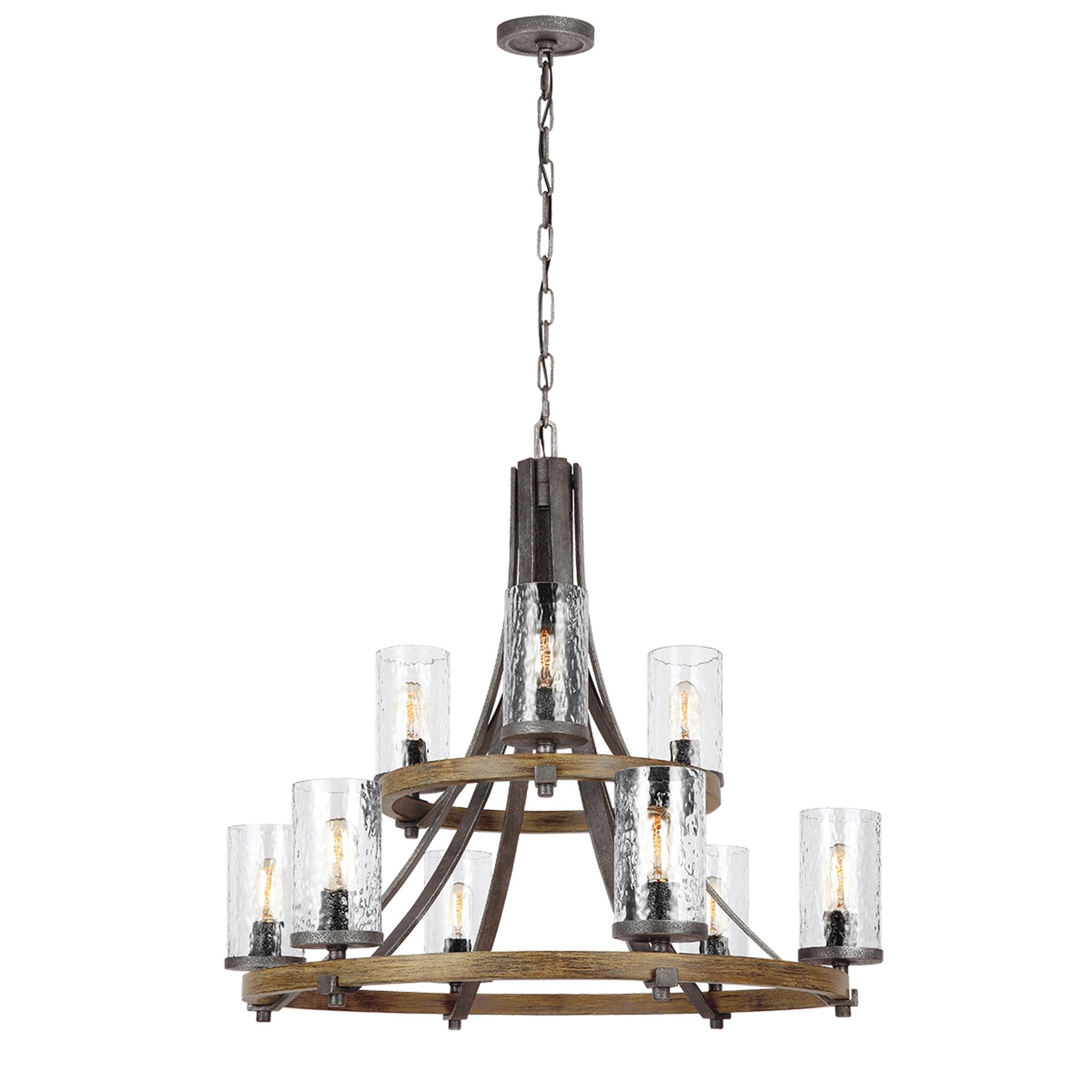 Quintiesse Angelo 9 Light Chandelier - Distressed Weathered Oak & Slate Grey Metal