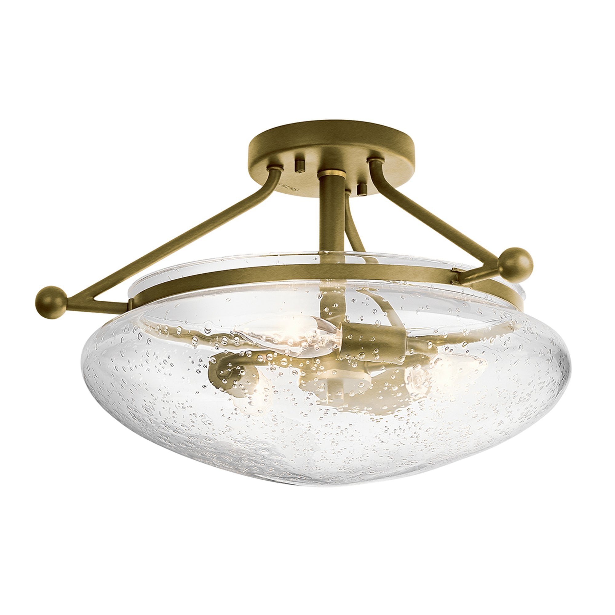 Quintiesse Belle 3 Light Semi-Flush Fitting - Brushed Natural Brass