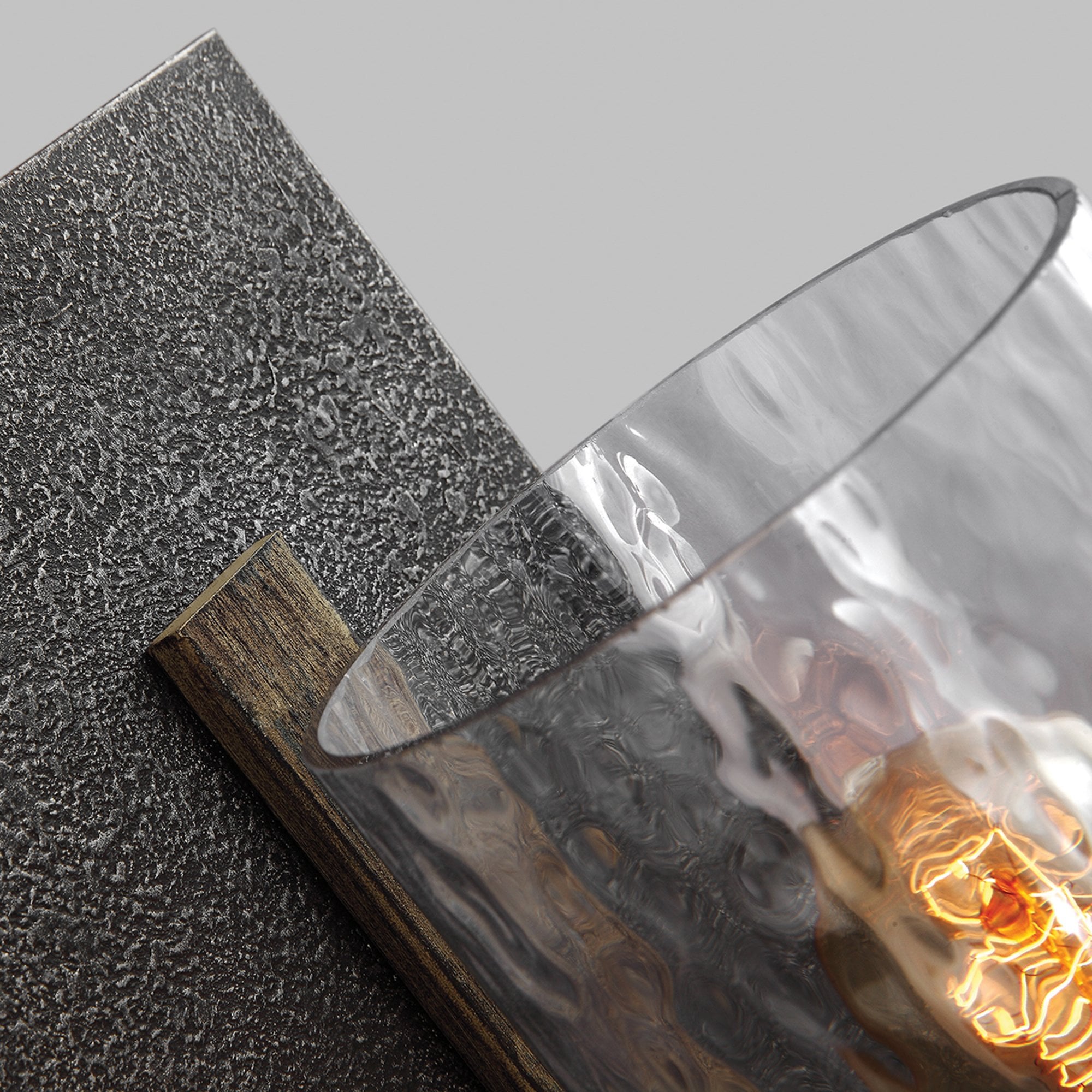 Quintiesse Angelo Single Wall Light - Distressed Weathered Oak & Slate Grey Metal