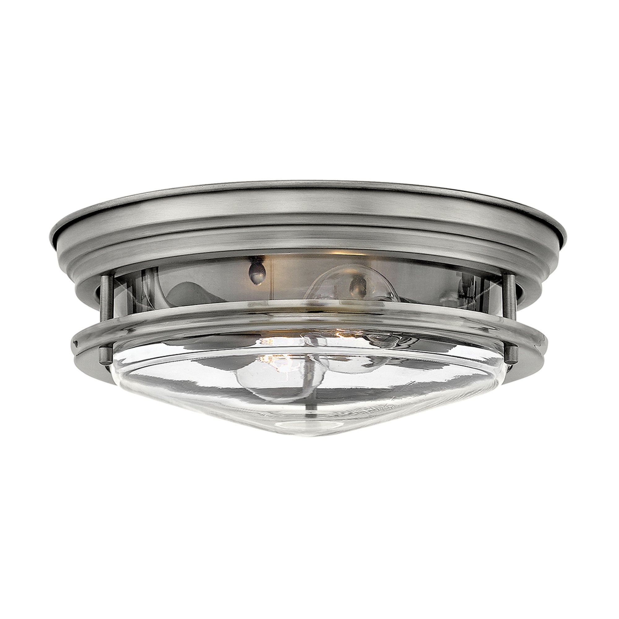 Quintiesse Hadrian 2 Light Bathroom Flush Fitting - Clear Glass - Antique Nickel