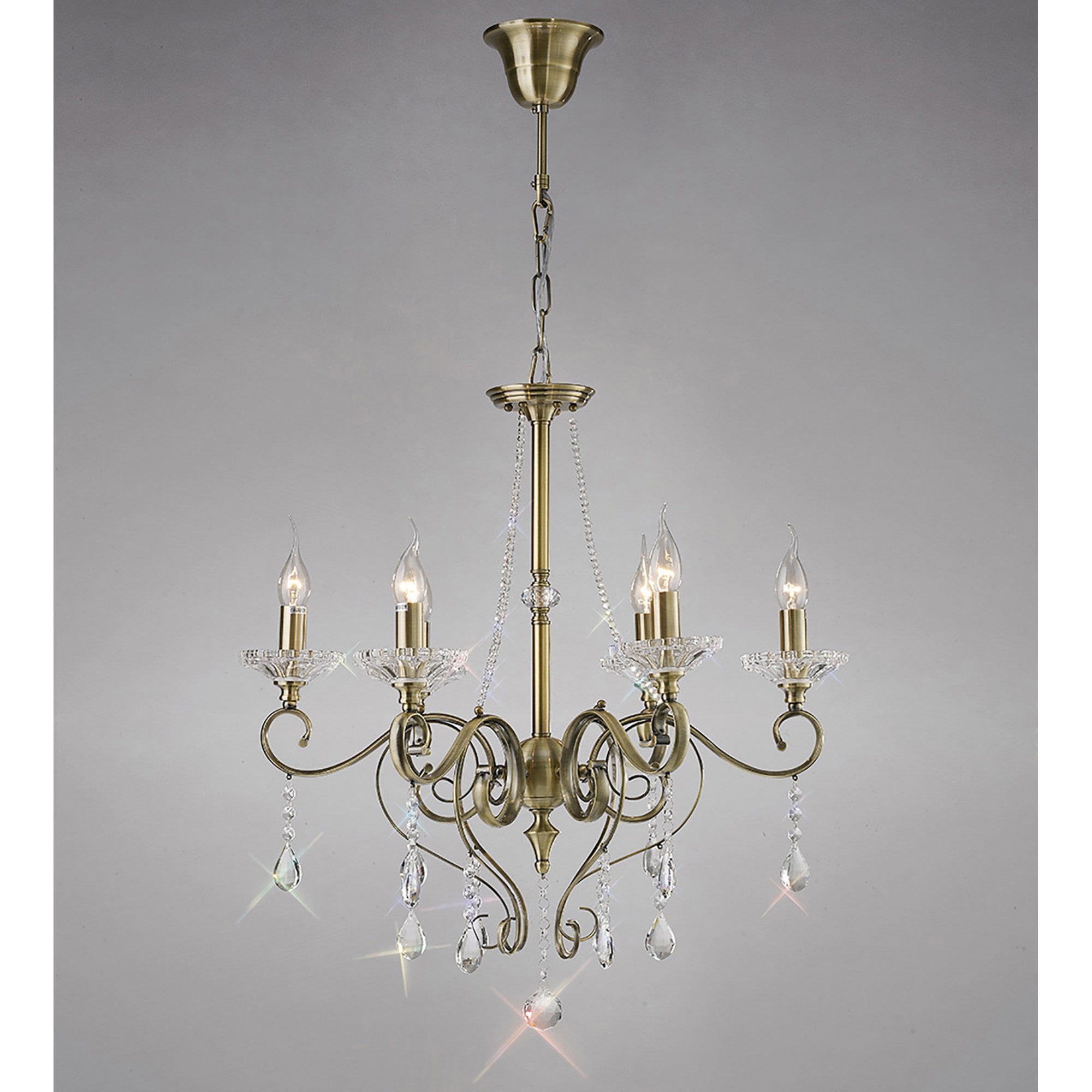 Diyas IL32076 Libra Pendant 6 Light Antique Brass/Crystal
