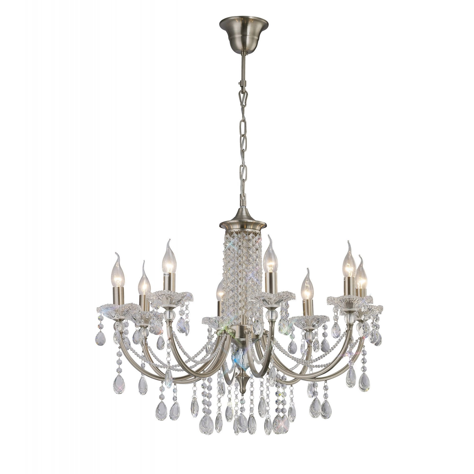Diyas IL32088 Leana Pendant 8 Light Satin Nickel/Crystal
