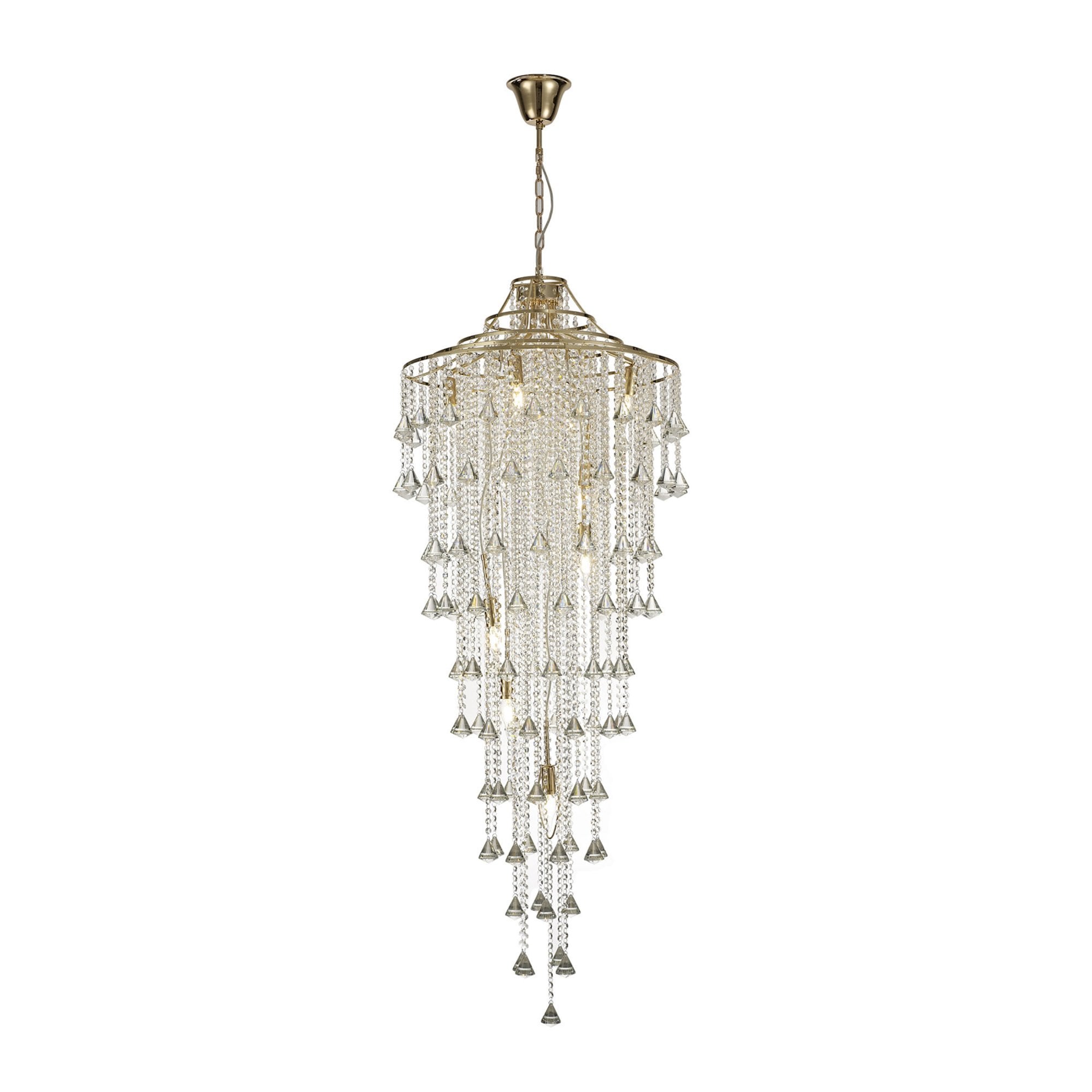 Diyas IL32775 Inina Tall Pendant 9 Light E14 French Gold/Crystal