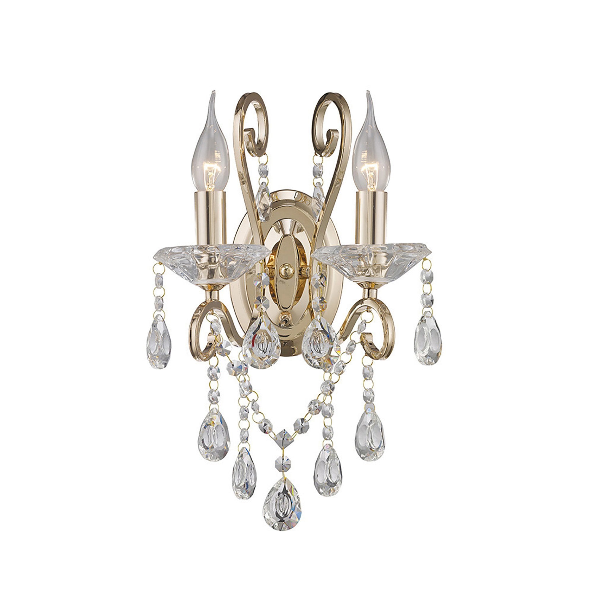 Diyas IL32062 Vela Wall Light Switched 2 Light French Gold/Crystal