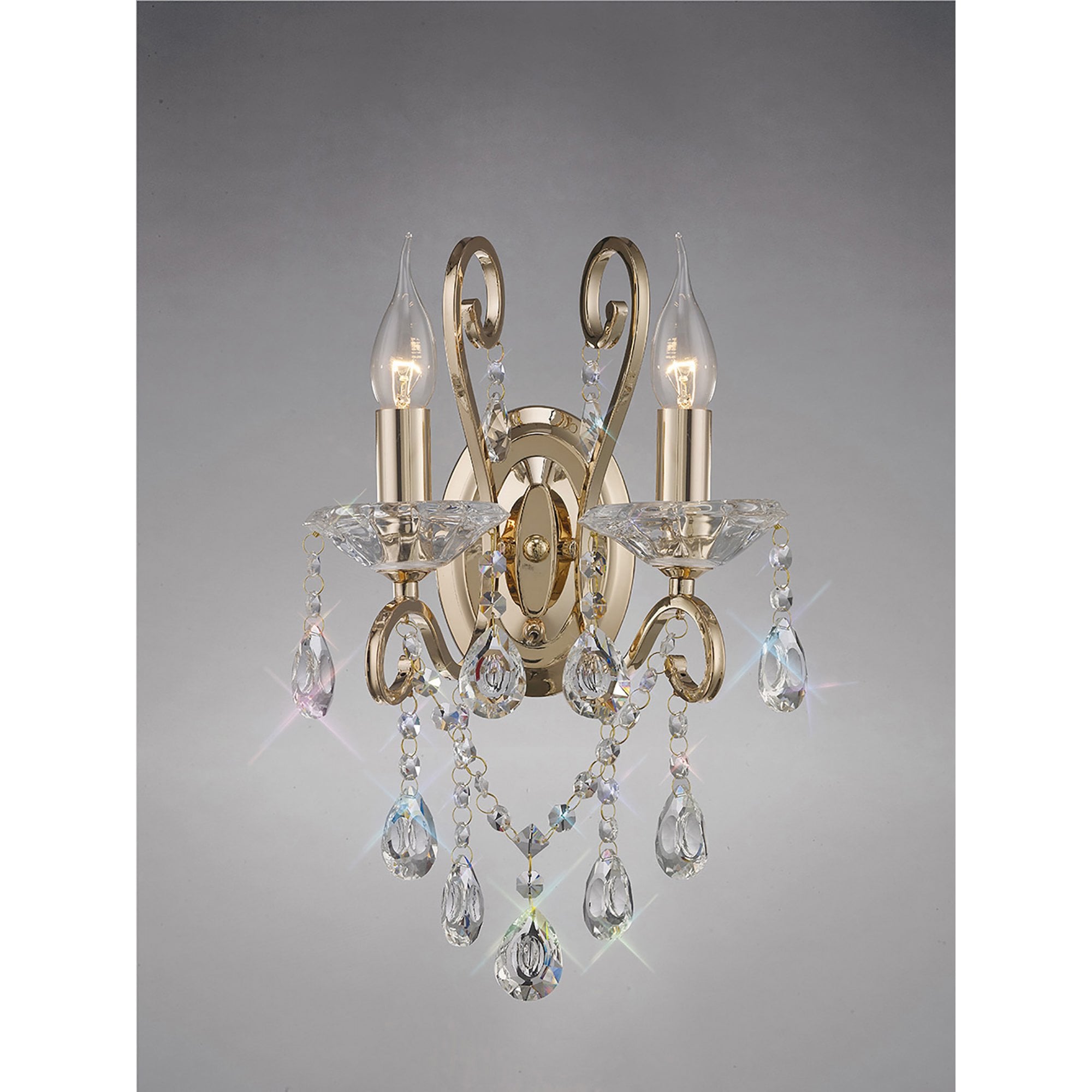 Diyas IL32062 Vela Wall Light Switched 2 Light French Gold/Crystal