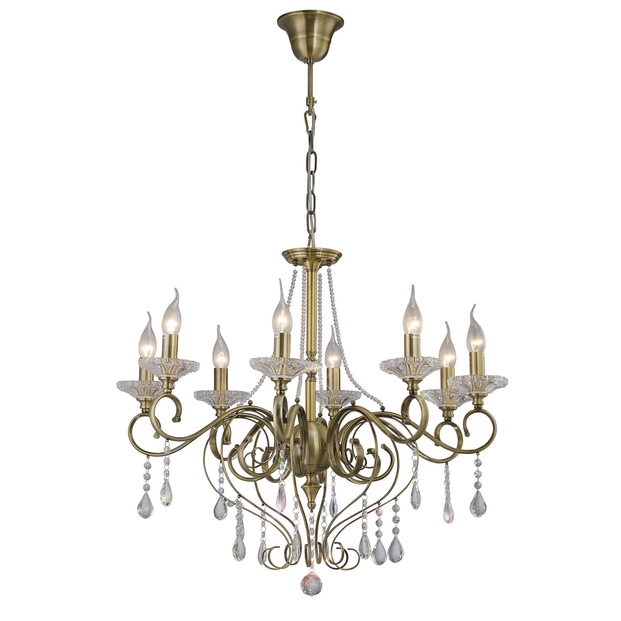 Diyas IL32078 Libra Pendant 8 Light Antique Brass/Crystal