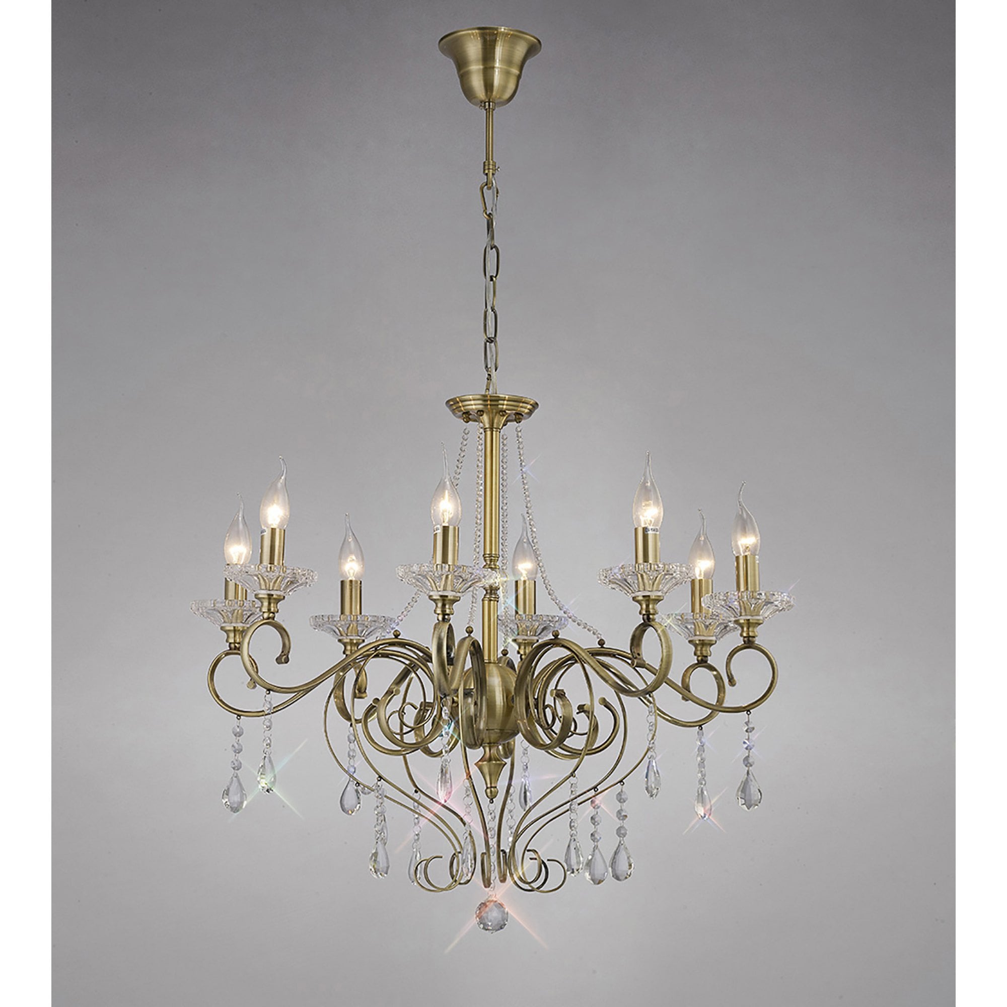 Diyas IL32078 Libra Pendant 8 Light Antique Brass/Crystal