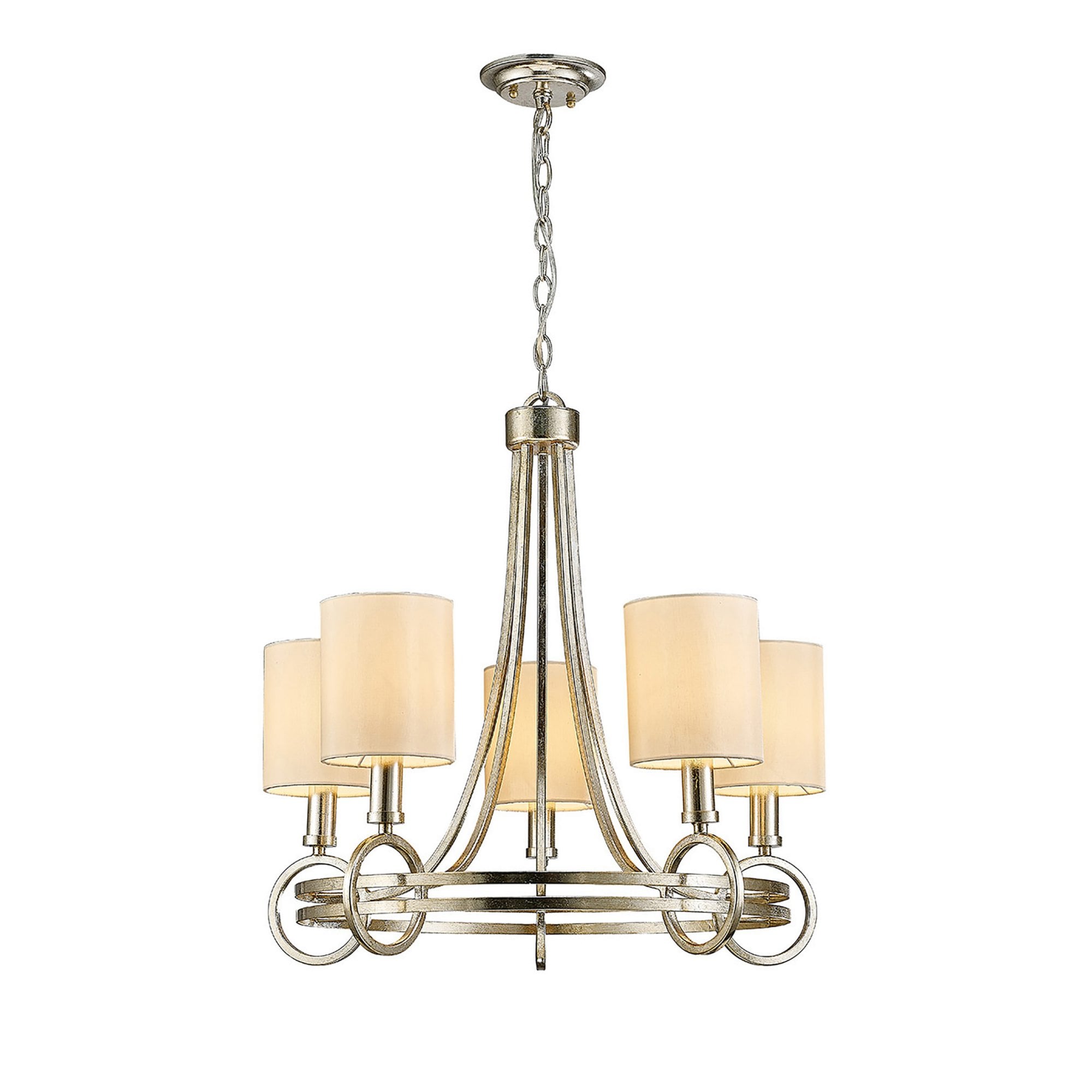 Diyas IL31702 Isabella Pendant With Beige Shade 5 Light E14 Antique Silver/Teak Plated