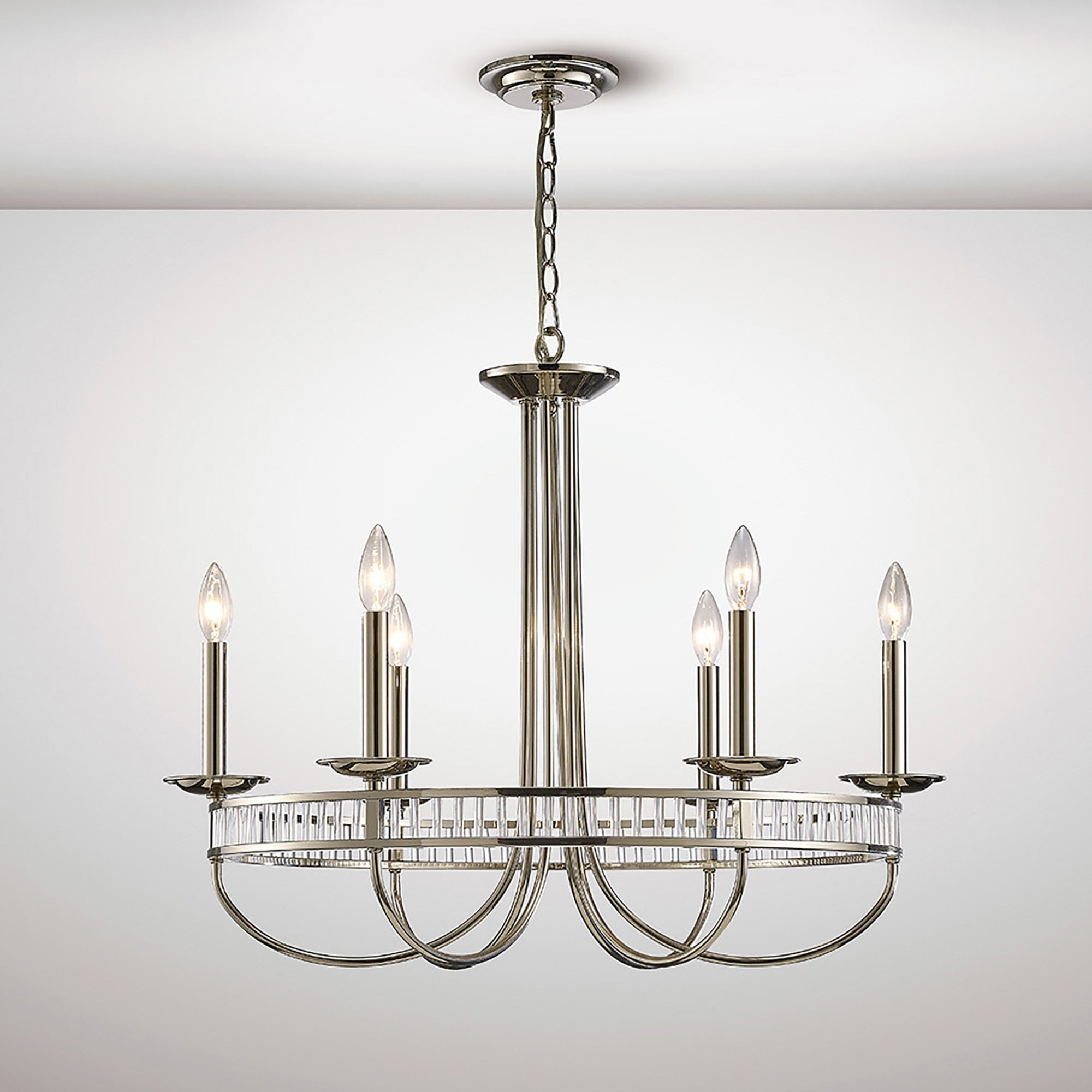 Diyas IL31705 Saskia Round Pendant 6 Light E14 Polished Nickel/Crystal