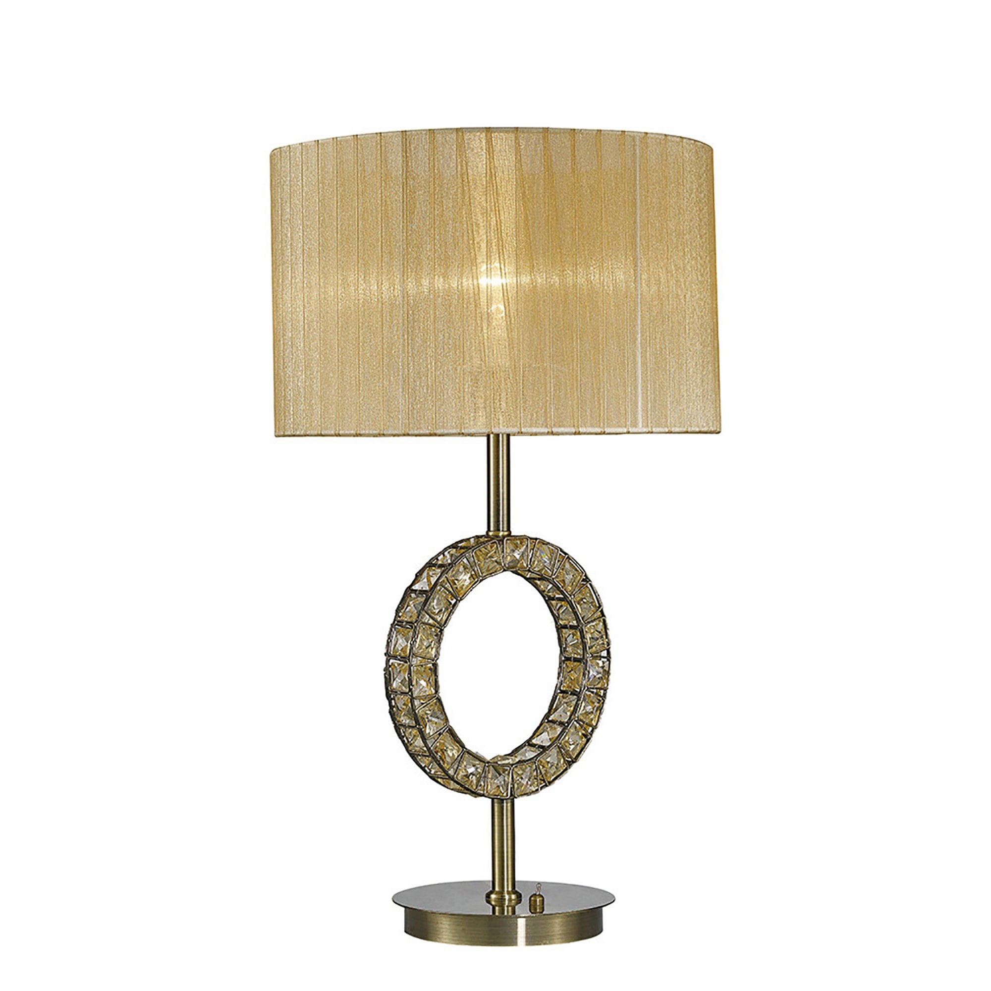 Diyas IL31720 Florence Round Table Lamp With Soft Bronze Shade 1 Light Antique Brass/Crystal