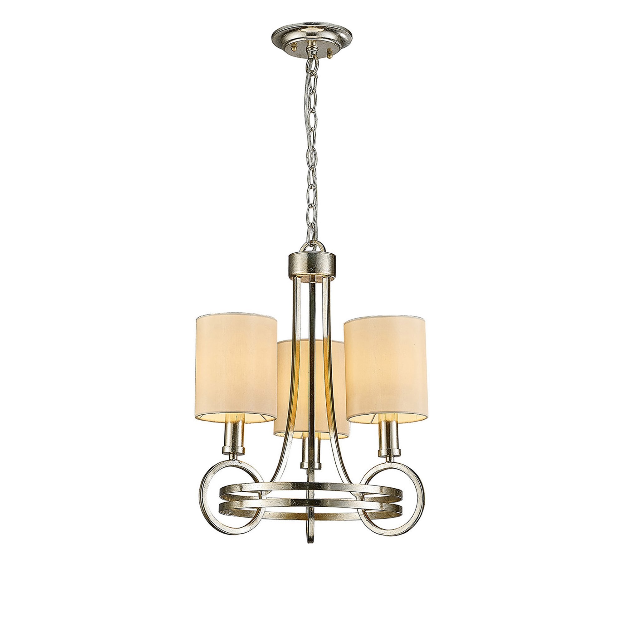 Diyas IL31701 Isabella Pendant With Beige Shade 3 Light E14 Antique Silver/Teak Plated