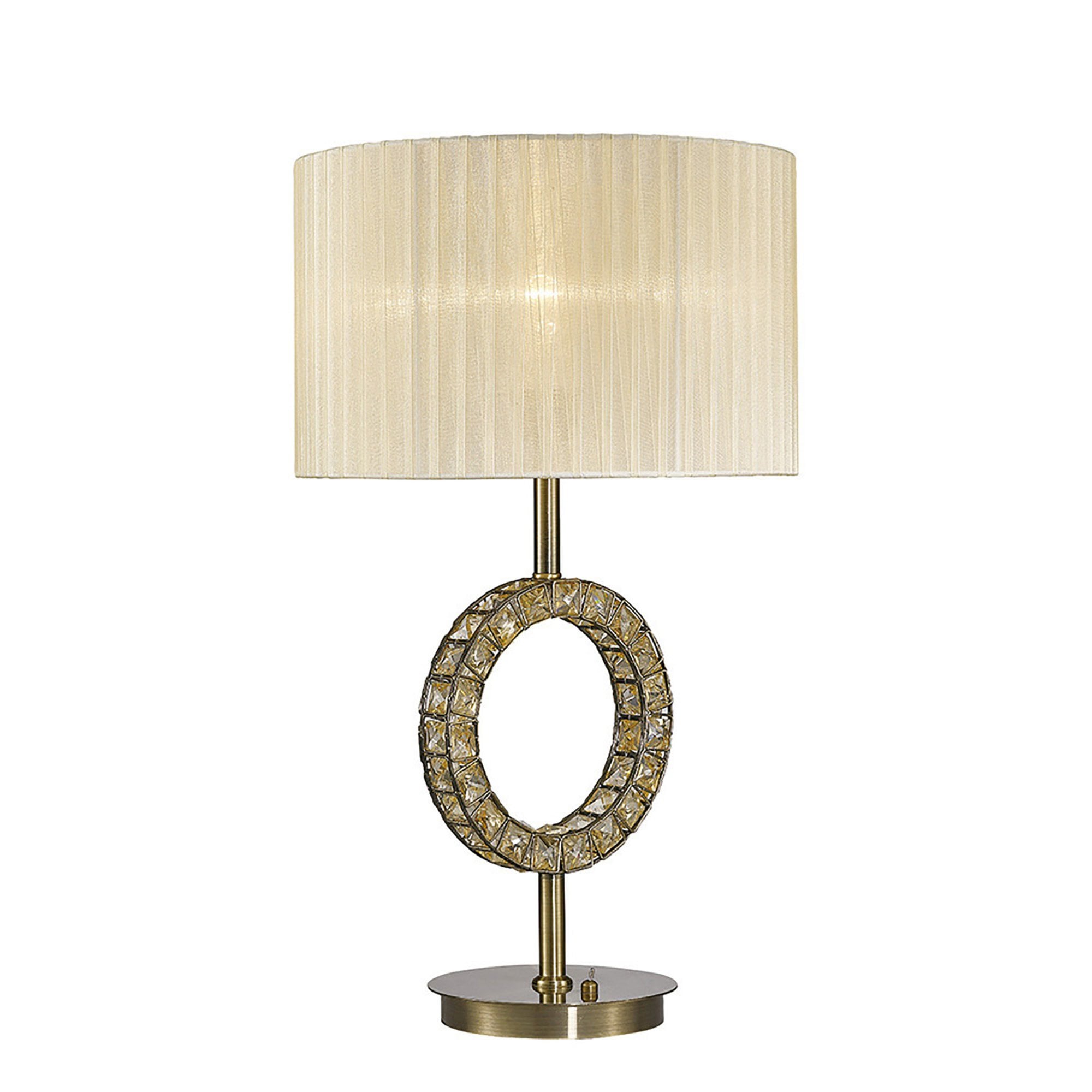 Diyas IL31530 Florence Round Table Lamp With Cream Shade 1 Light Antique Brass/Crystal