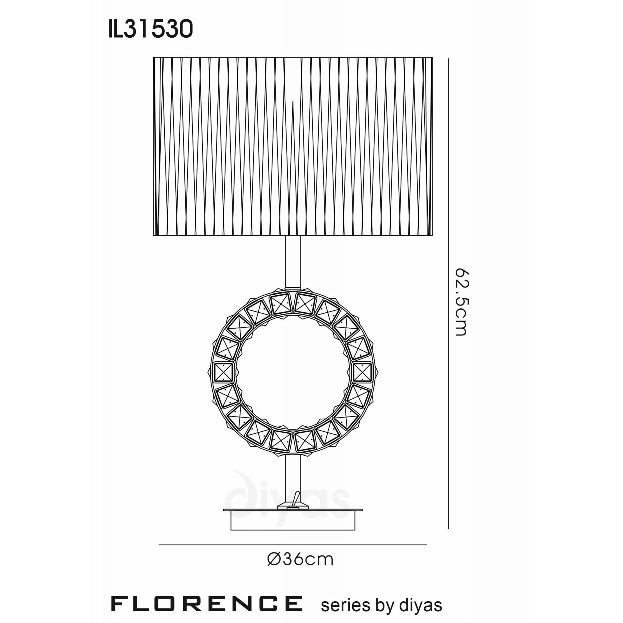Diyas IL31530 Florence Round Table Lamp With Cream Shade 1 Light Antique Brass/Crystal