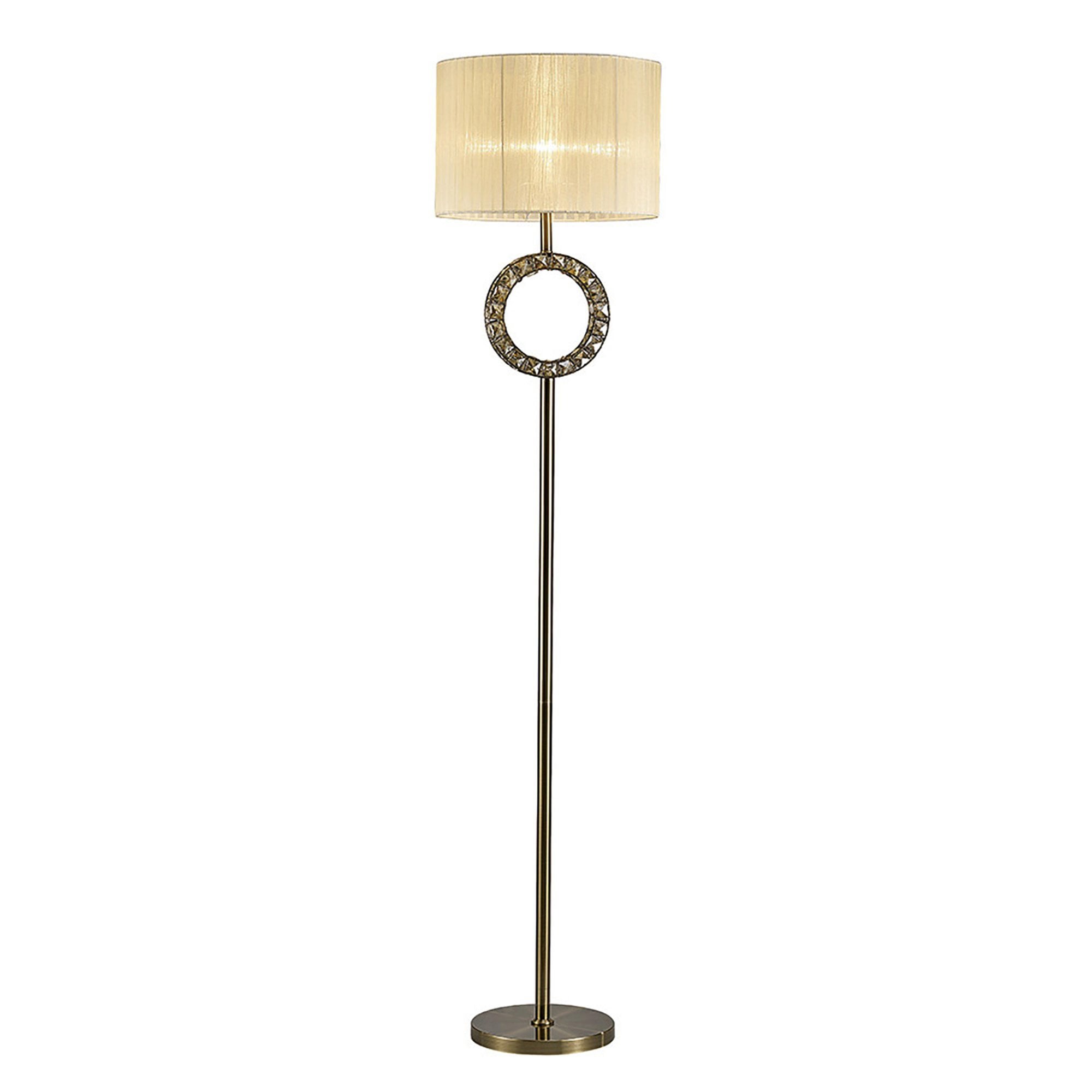 Diyas IL31531 Florence Round Floor Lamp With Cream Shade 1 Light Antique Brass/Crystal