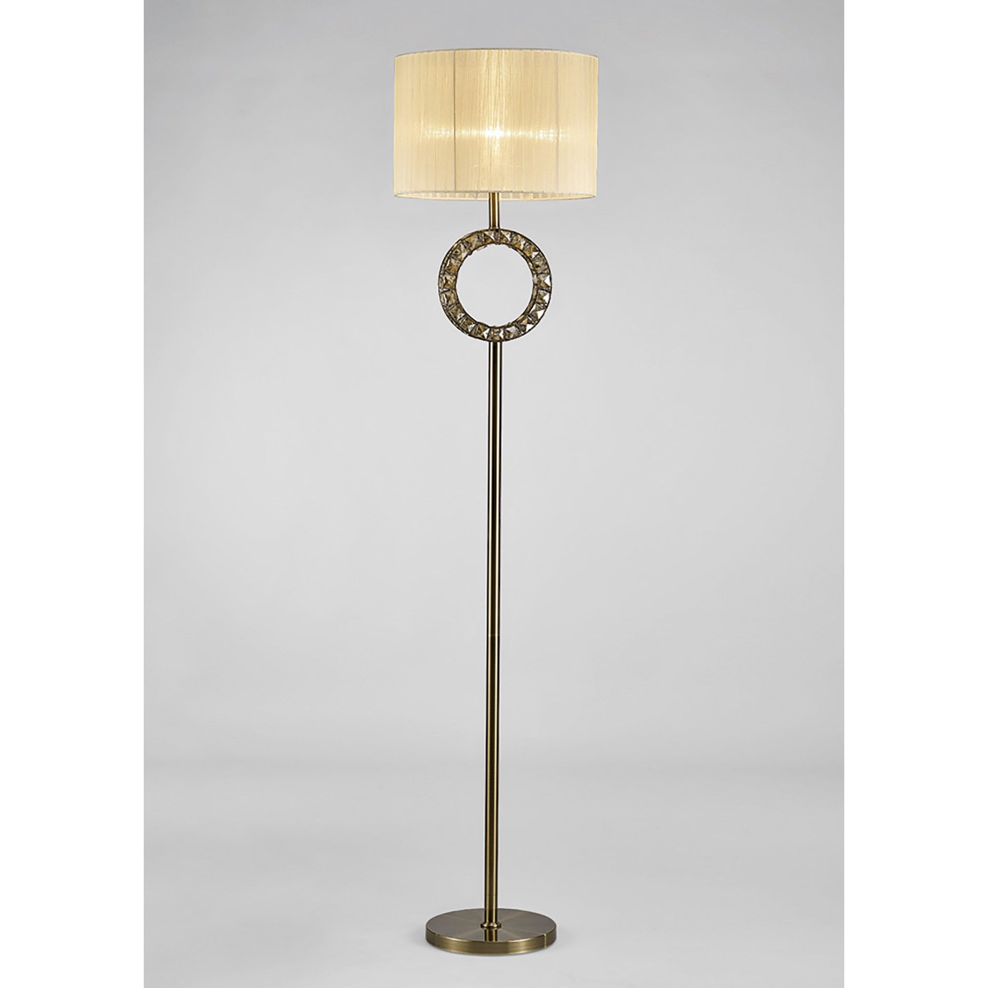 Diyas IL31531 Florence Round Floor Lamp With Cream Shade 1 Light Antique Brass/Crystal
