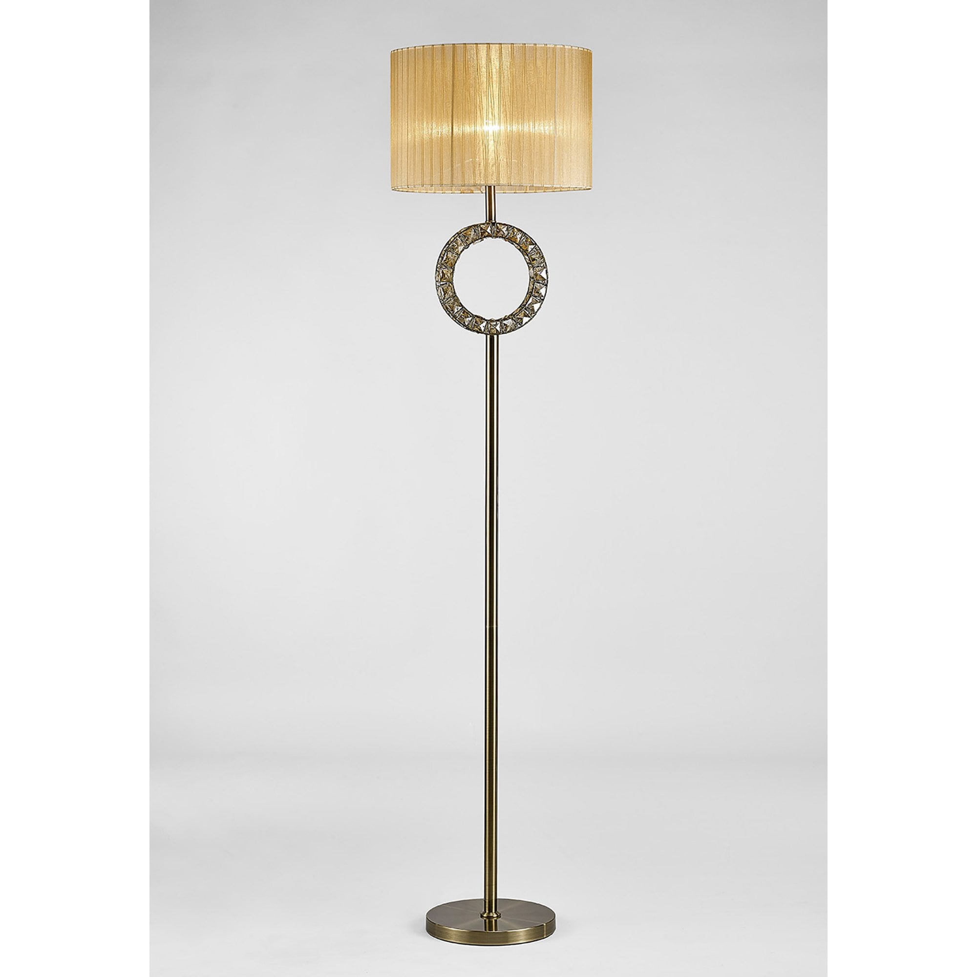 Diyas IL31531 Florence Round Floor Lamp With Cream Shade 1 Light Antique Brass/Crystal