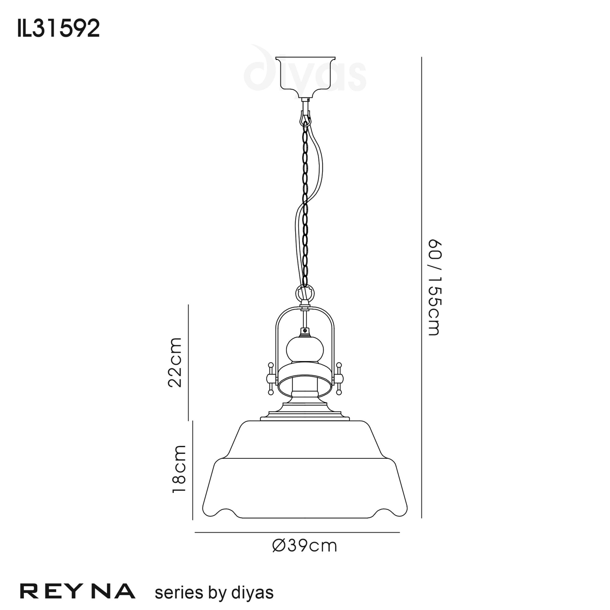 Diyas IL31592 Reyna Single Large Pendant 1 Light E27 Polished Chrome/Clear Glass