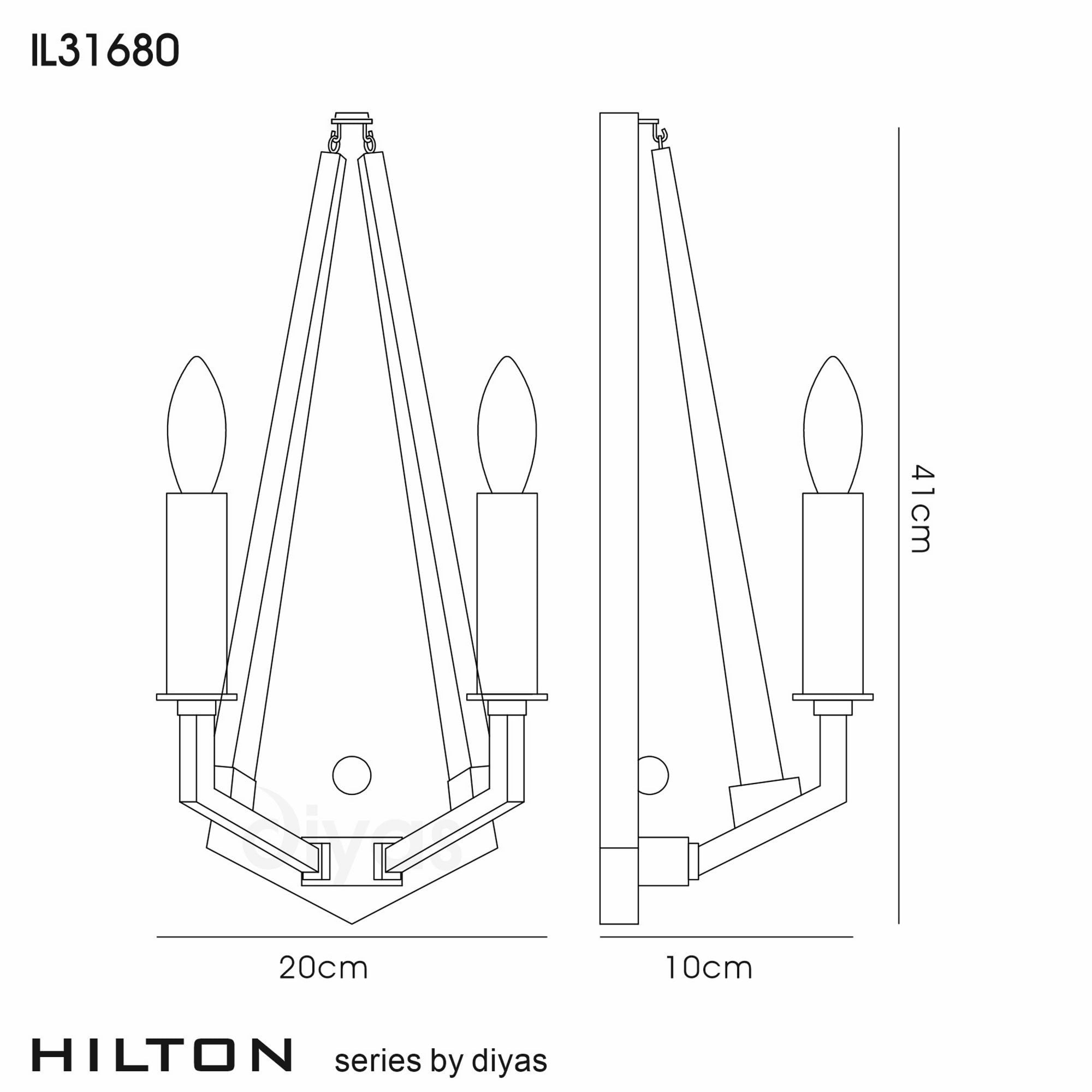 Diyas IL31680 Hilton Wall Light 2 Light E14 Polished Nickel/Taupe Wood