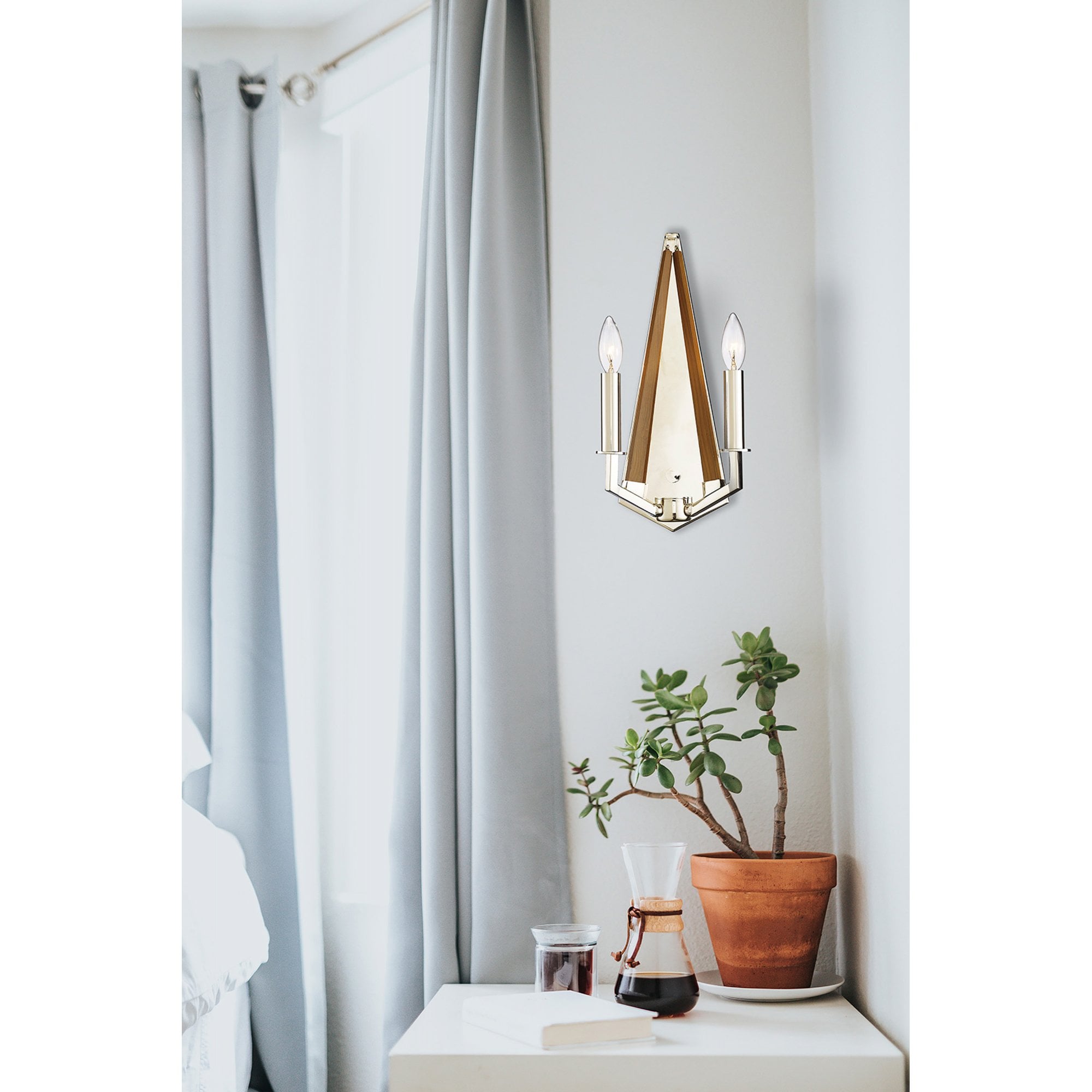 Diyas IL31680 Hilton Wall Light 2 Light E14 Polished Nickel/Taupe Wood