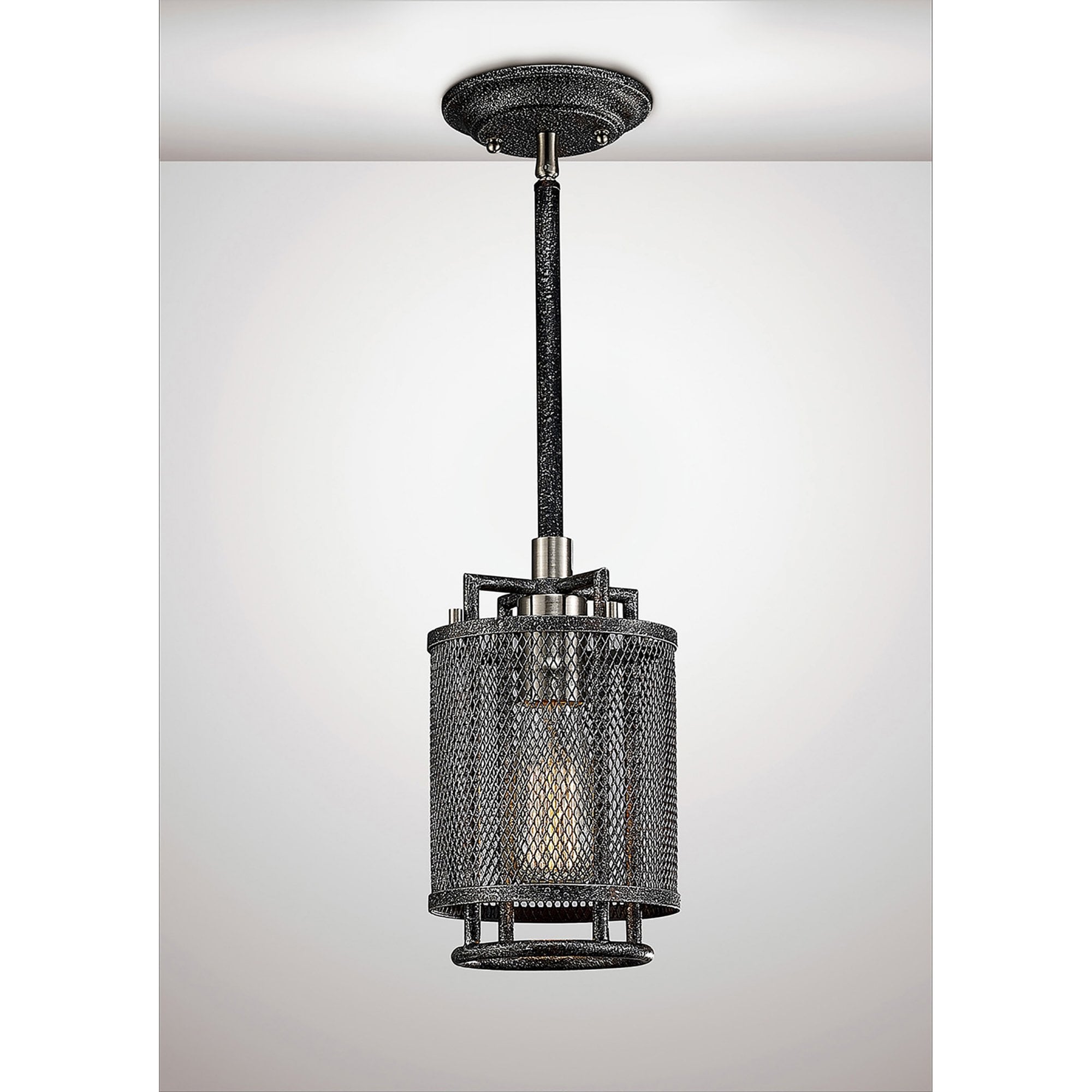 Diyas IL31691 Parker Pendant 1 Light E27 Weathered Zinc/Brushed Nickel