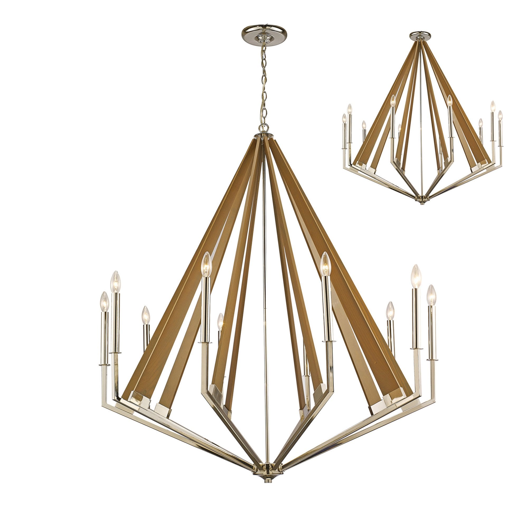 Diyas IL31683 Hilton Decagonal Pendant 10 Light E14 Polished Nickel/Taupe Wood (ITEM REQUIRES ASSEMBLY)