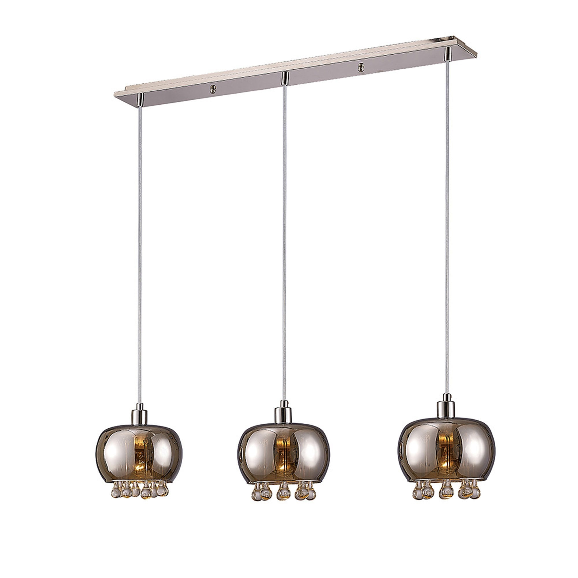 Diyas IL31602 Pandora Pendant 3 Light E14 Linear Mirrored Glass/Polished Chrome/Clear Glass