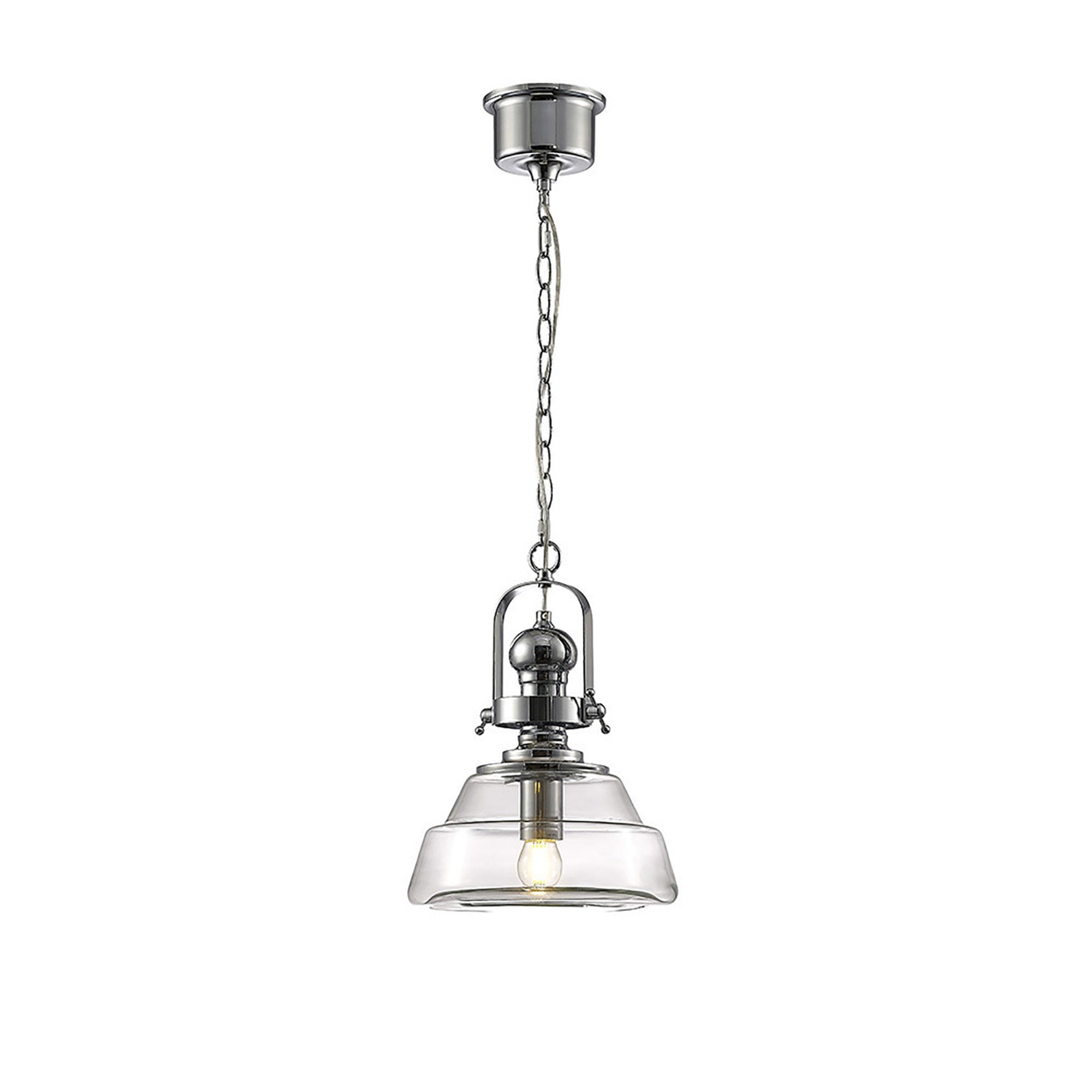Diyas IL31590 Reyna Single Small Pendant 1 Light E27 Polished Chrome/Clear Glass