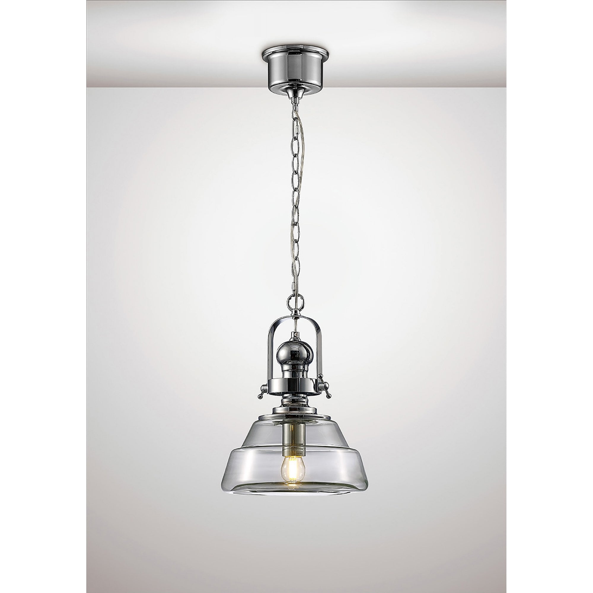 Diyas IL31590 Reyna Single Small Pendant 1 Light E27 Polished Chrome/Clear Glass