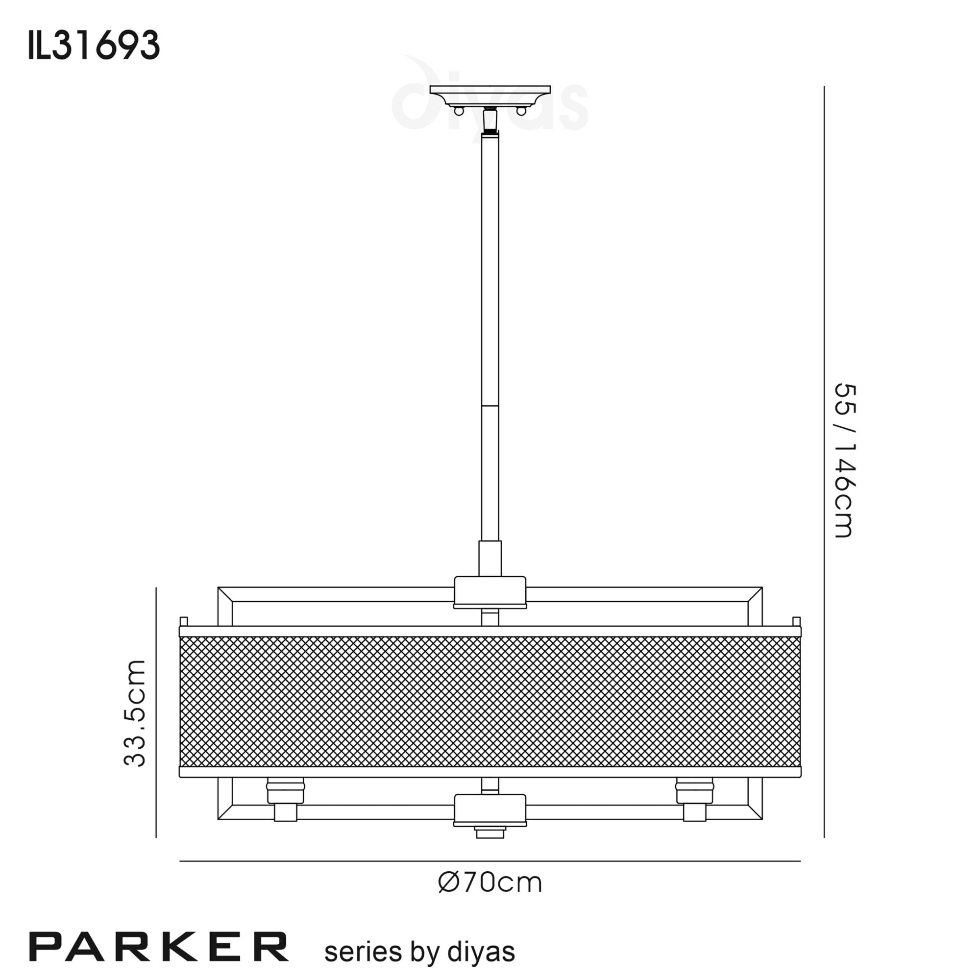 Diyas IL31693 Parker Pendant 9 Light E27 Weathered Zinc/Brushed Nickel