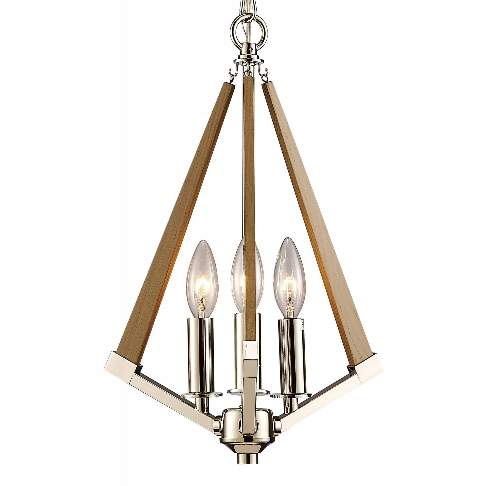 Diyas IL31681 Hilton Tetragonal Pendant 3 Light E14 Polished Nickel/Taupe Wood