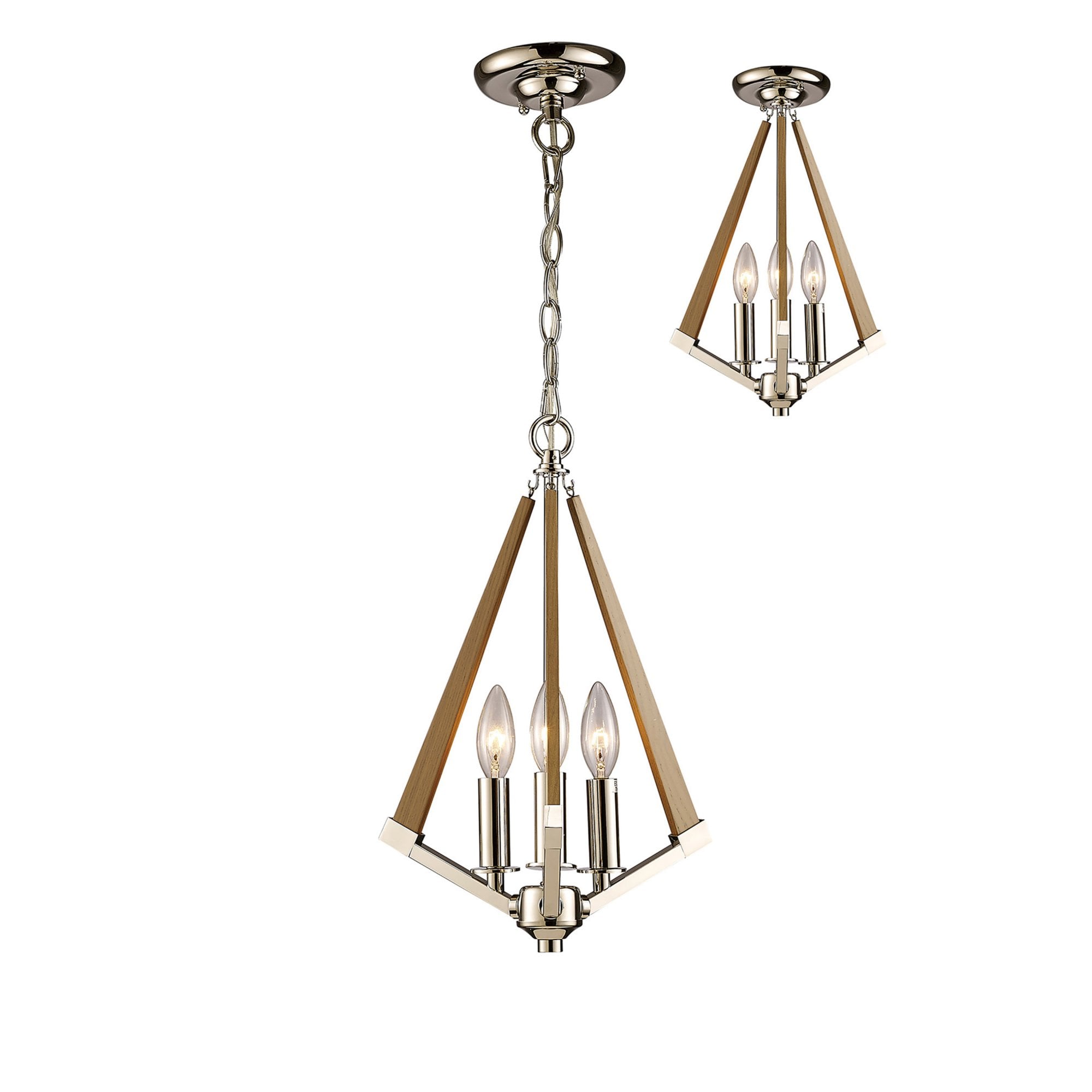 Diyas IL31681 Hilton Tetragonal Pendant 3 Light E14 Polished Nickel/Taupe Wood