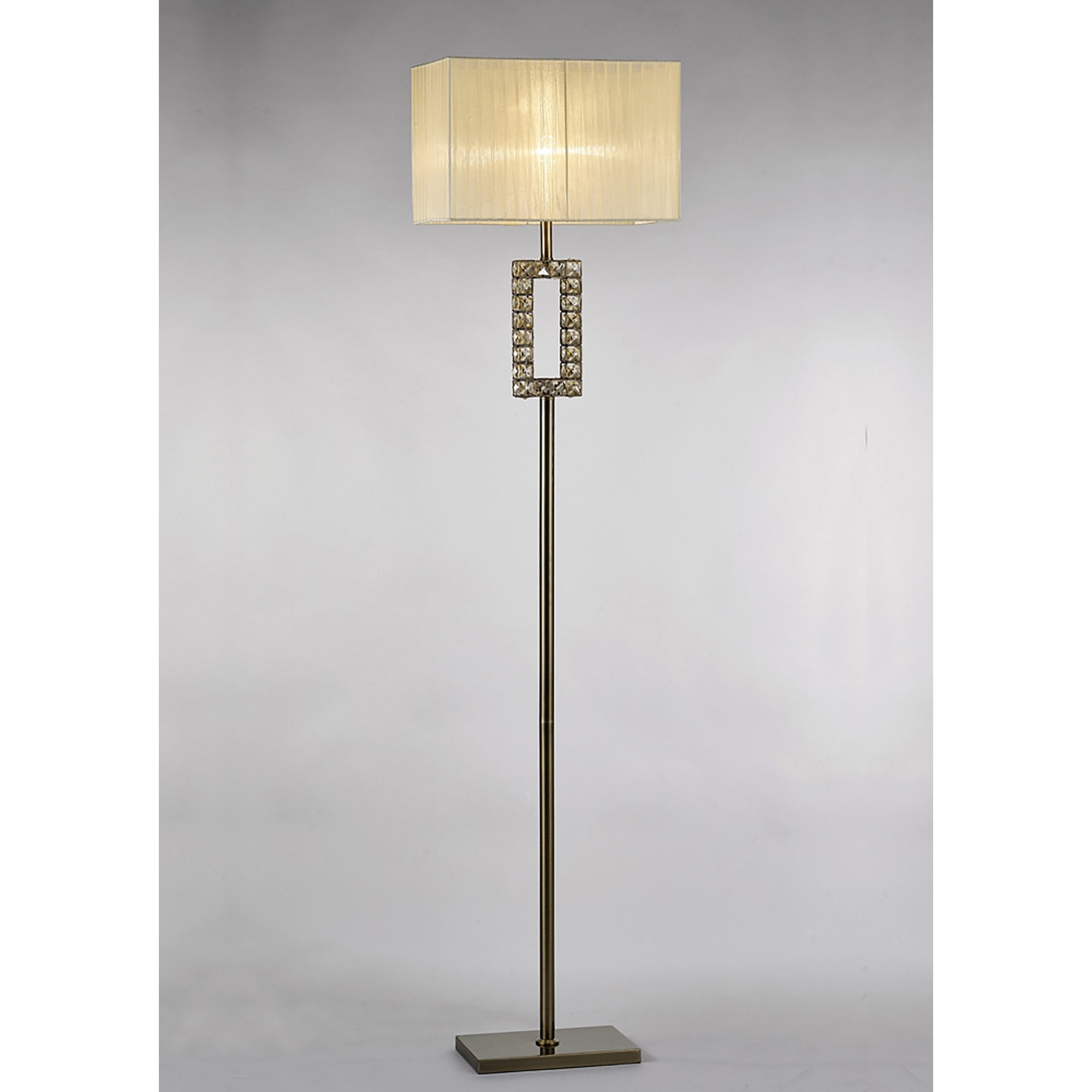 Diyas IL31533 Florence Rectangle Floor Lamp With Cream Shade 1 Light Antique Brass/Crystal