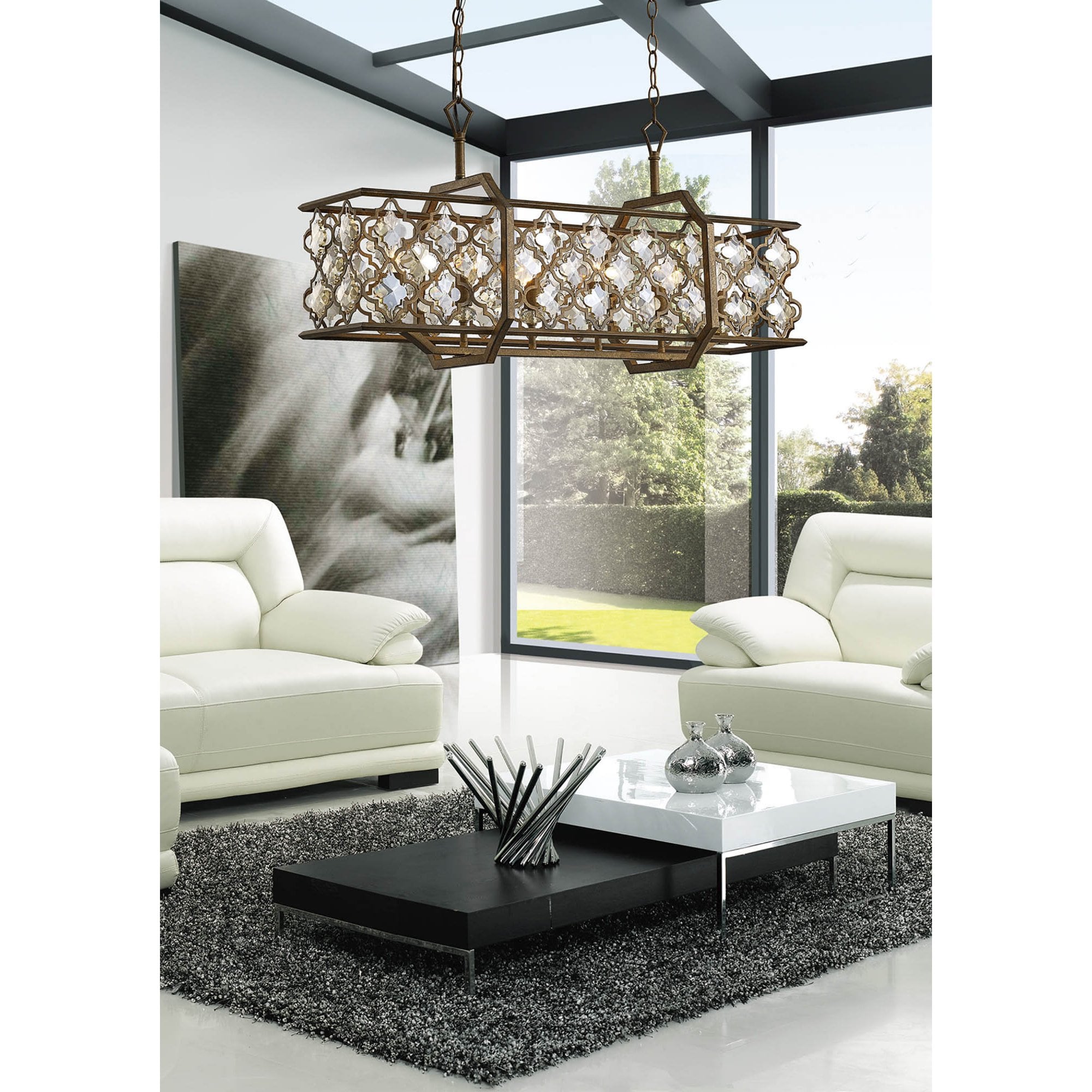 Diyas IL31697 Indie Pendant 6 Light E14 Rectangle Mocha/Teak Plated Crystal