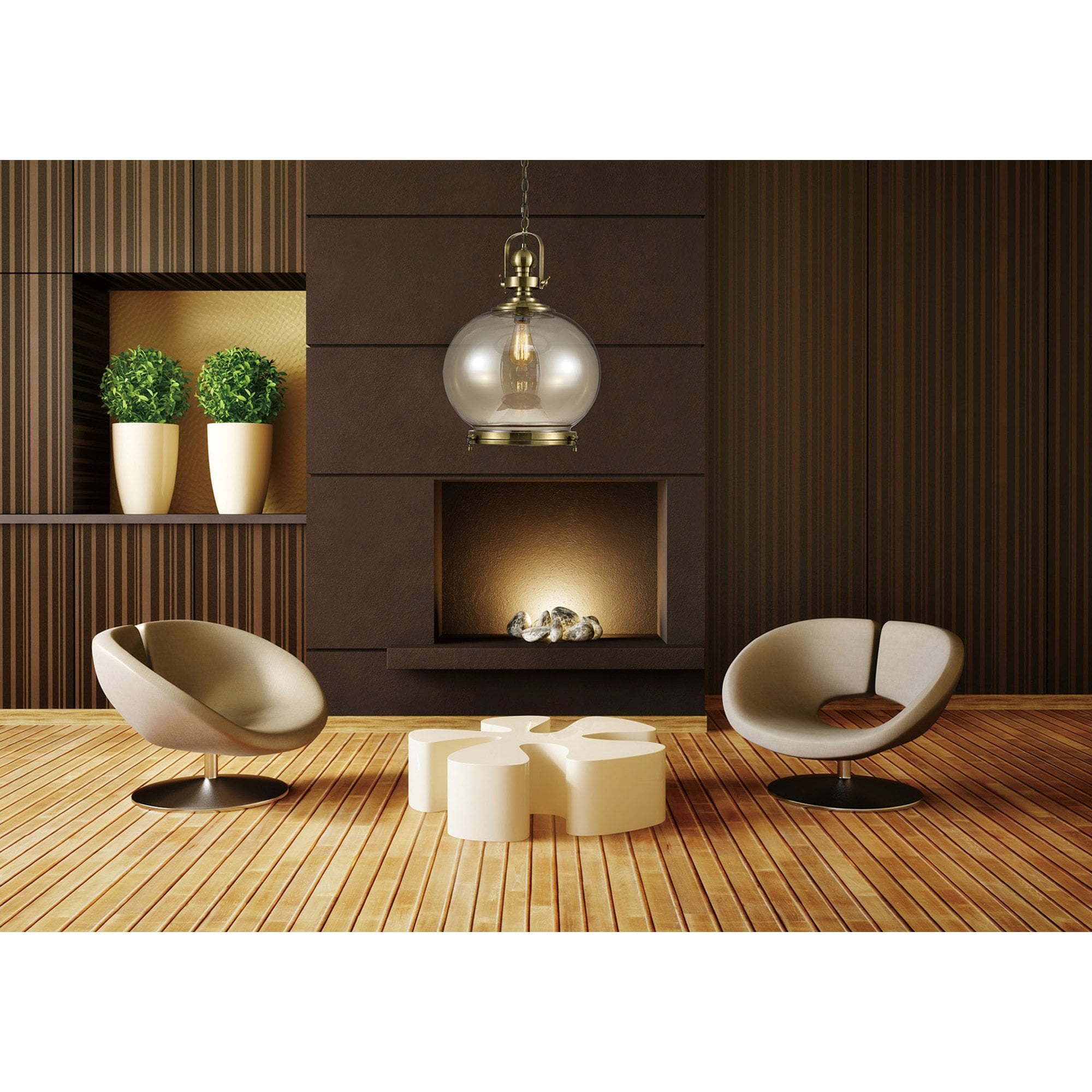 Diyas IL31598 Riley Single Large Ball Pendant 1 Light E27 Antique Brass/Cognac Glass