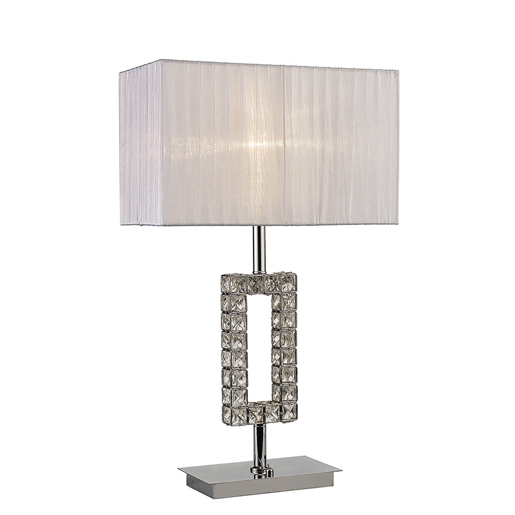 Diyas IL31536 Florence Rectangle Table Lamp With White Shade 1 Light Polished Chrome/Crystal