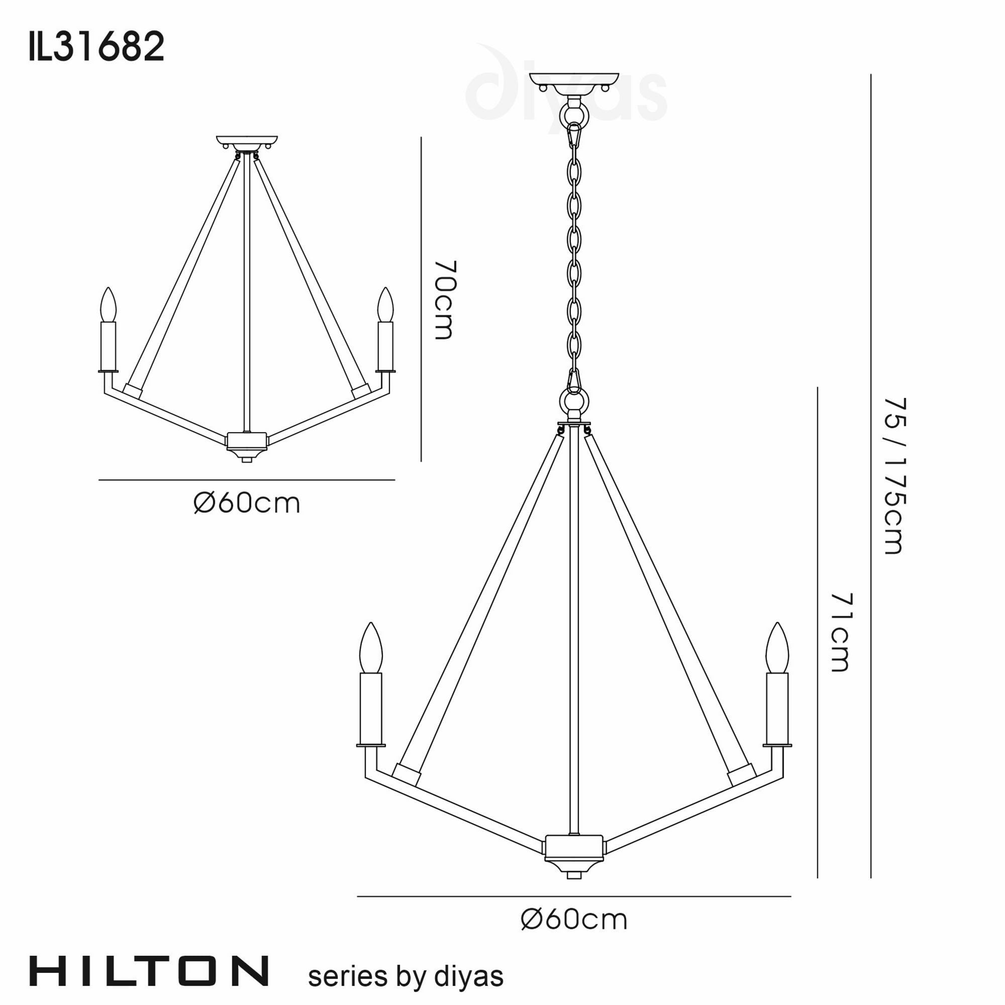 Diyas IL31682 Hilton Pentagonal Pendant 5 Light E14 Polished Nickel/Taupe Wood