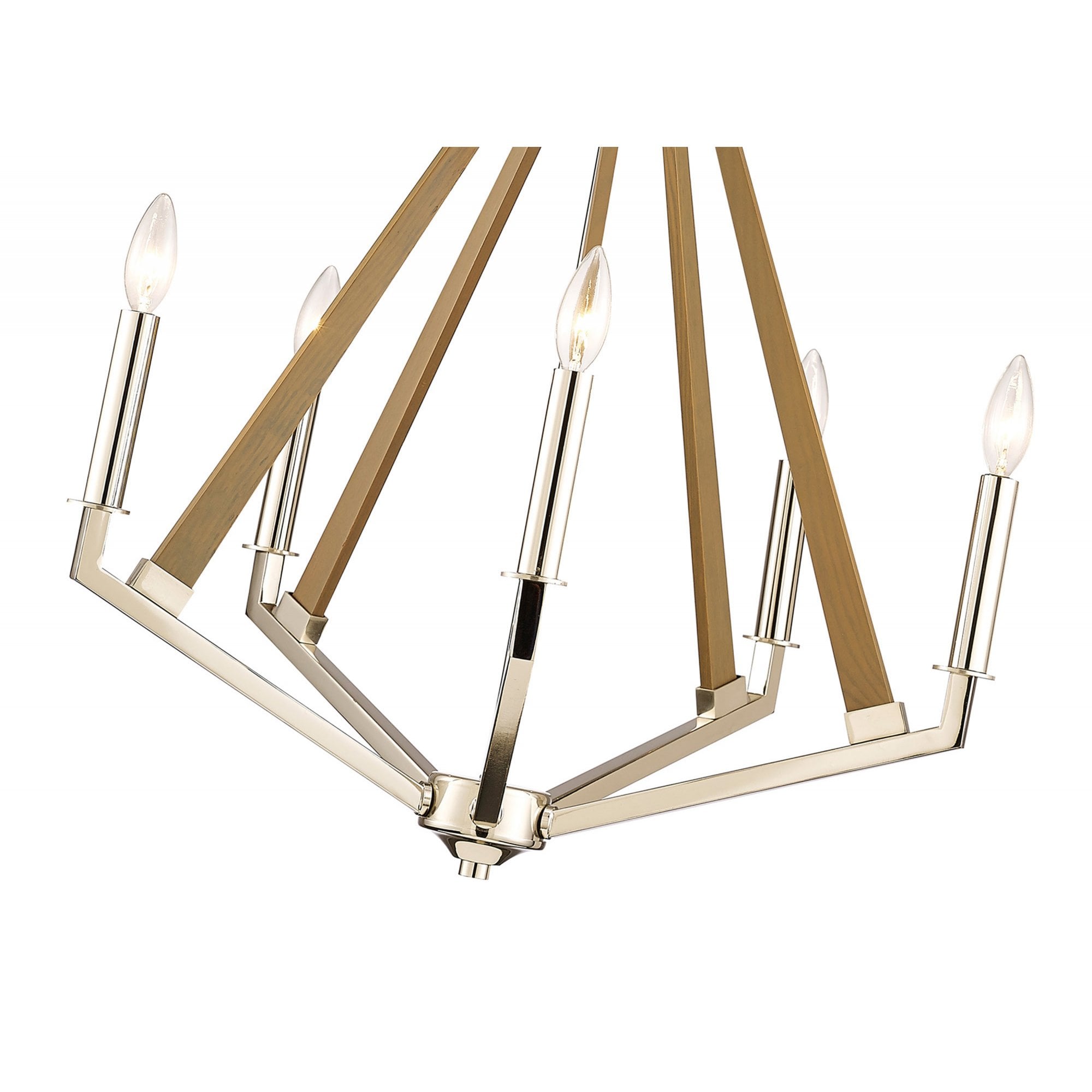 Diyas IL31682 Hilton Pentagonal Pendant 5 Light E14 Polished Nickel/Taupe Wood