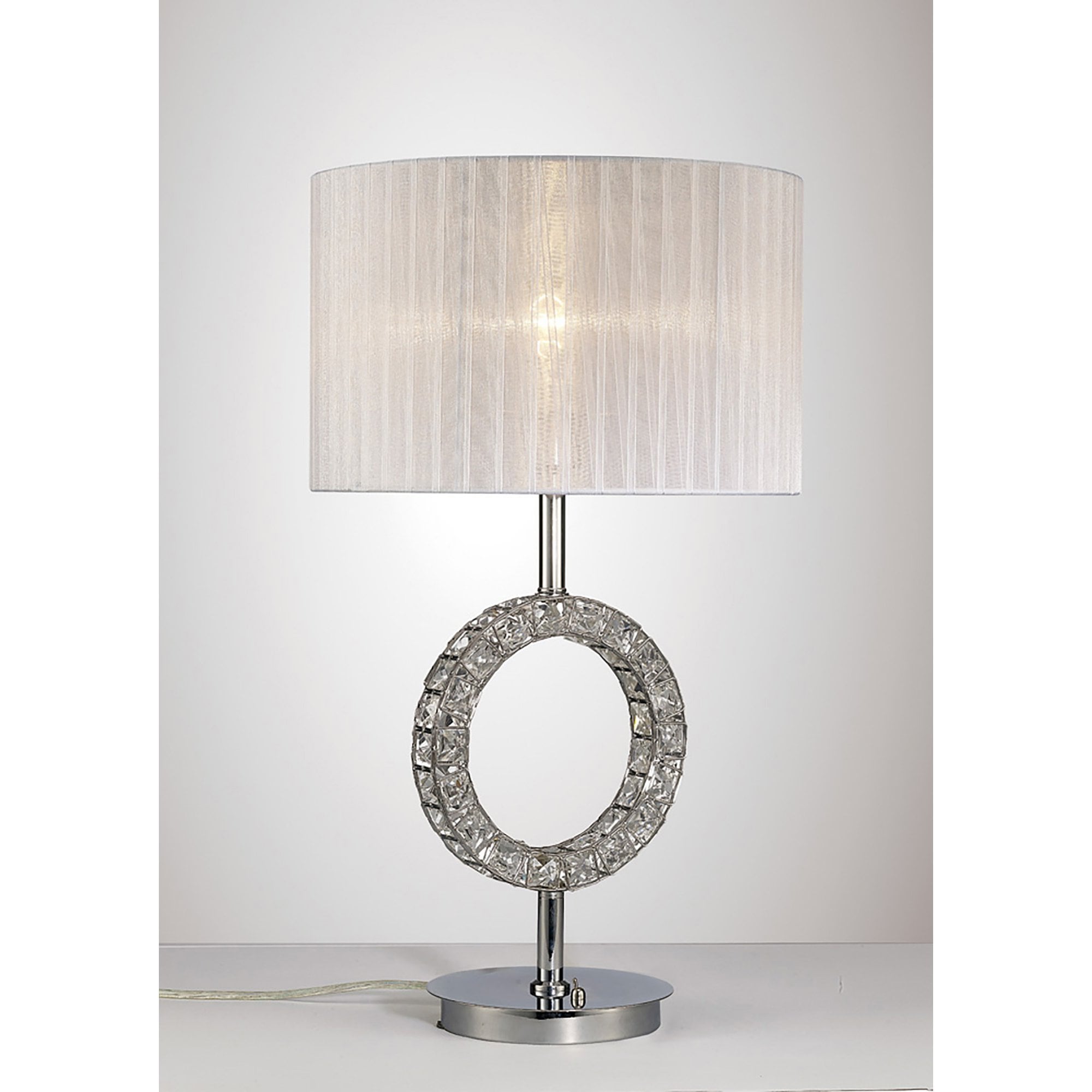 Diyas IL31534 Florence Round Table Lamp With White Shade 1 Light Polished Chrome/Crystal
