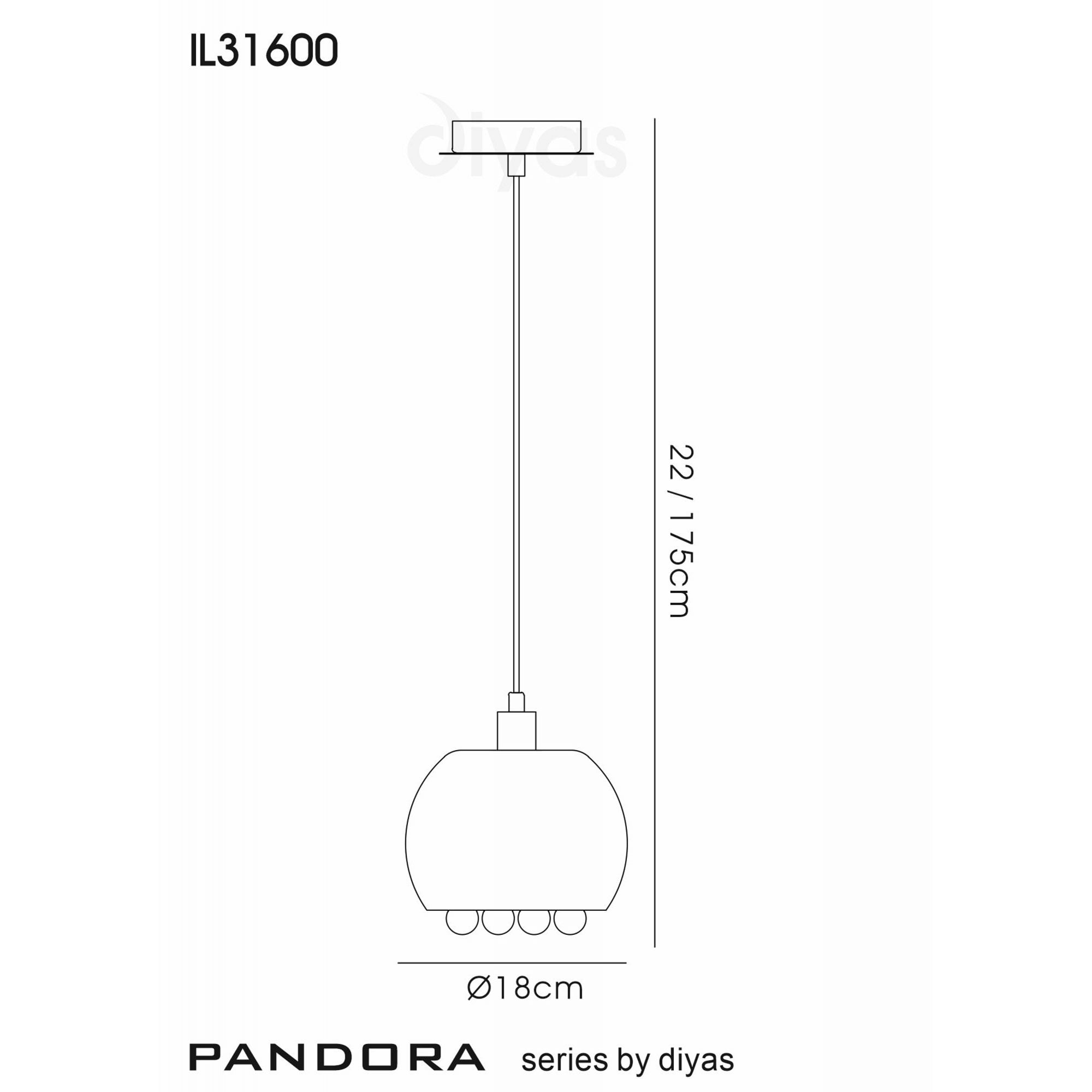 Diyas IL31600 Pandora Single Pendant 1 Light E14 Mirrored Glass/Polished Chrome/Clear Glass