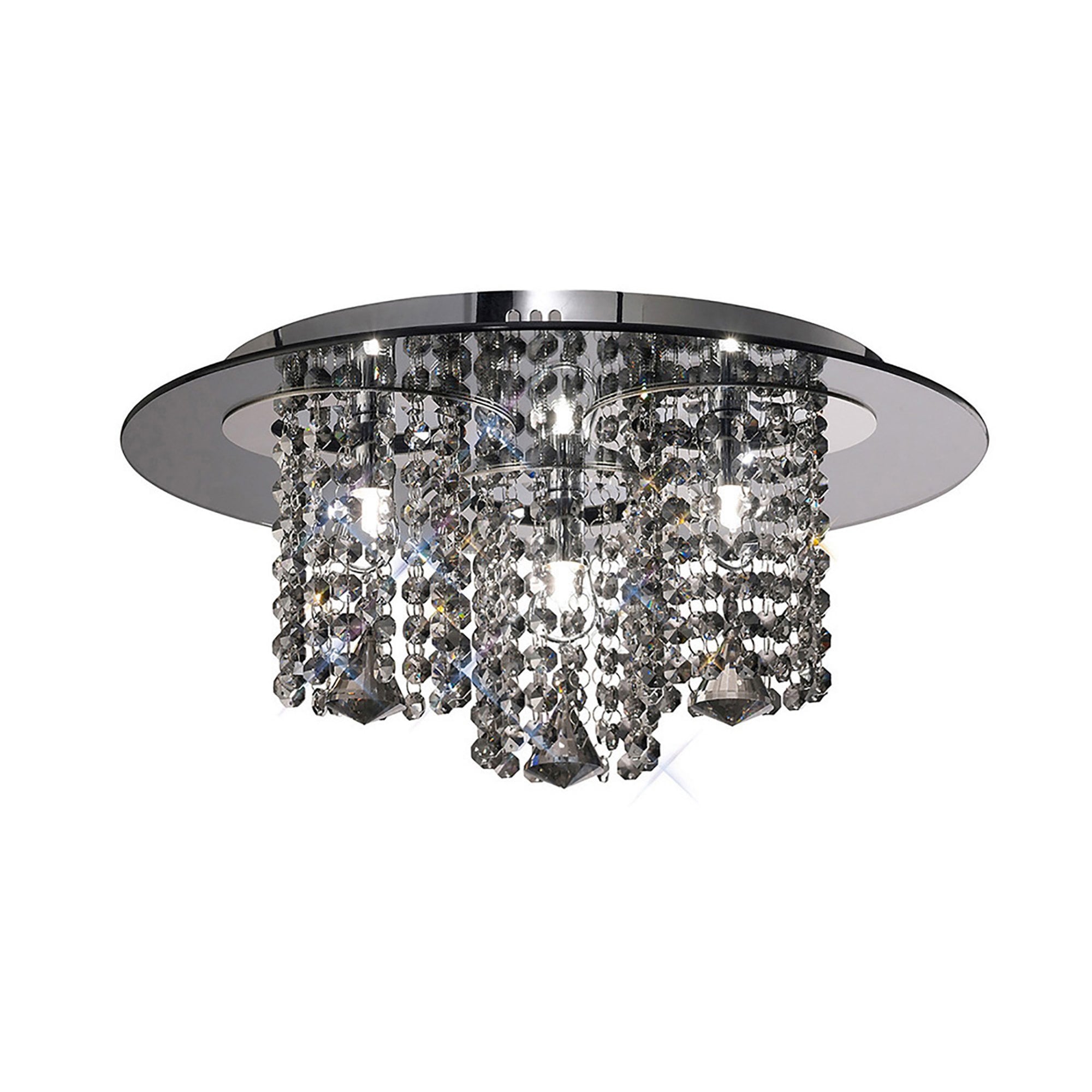 Diyas IL31466 Pegasus Ceiling 3 Light Polished Chrome/Smoked Mirror/Smoked Crystal