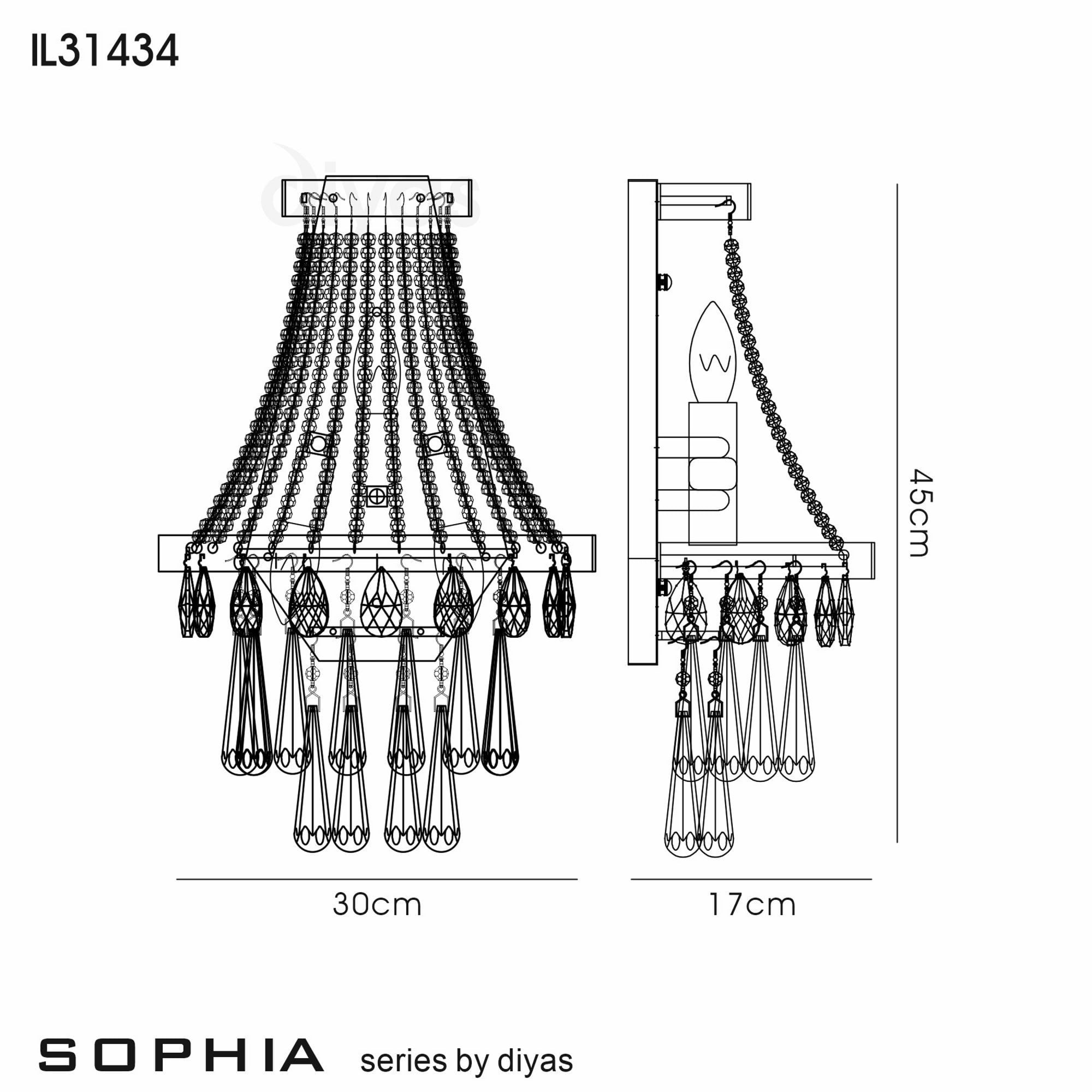 Diyas IL31434 Sophia Wall Light 3 Light E14 Polished Chrome/Crystal