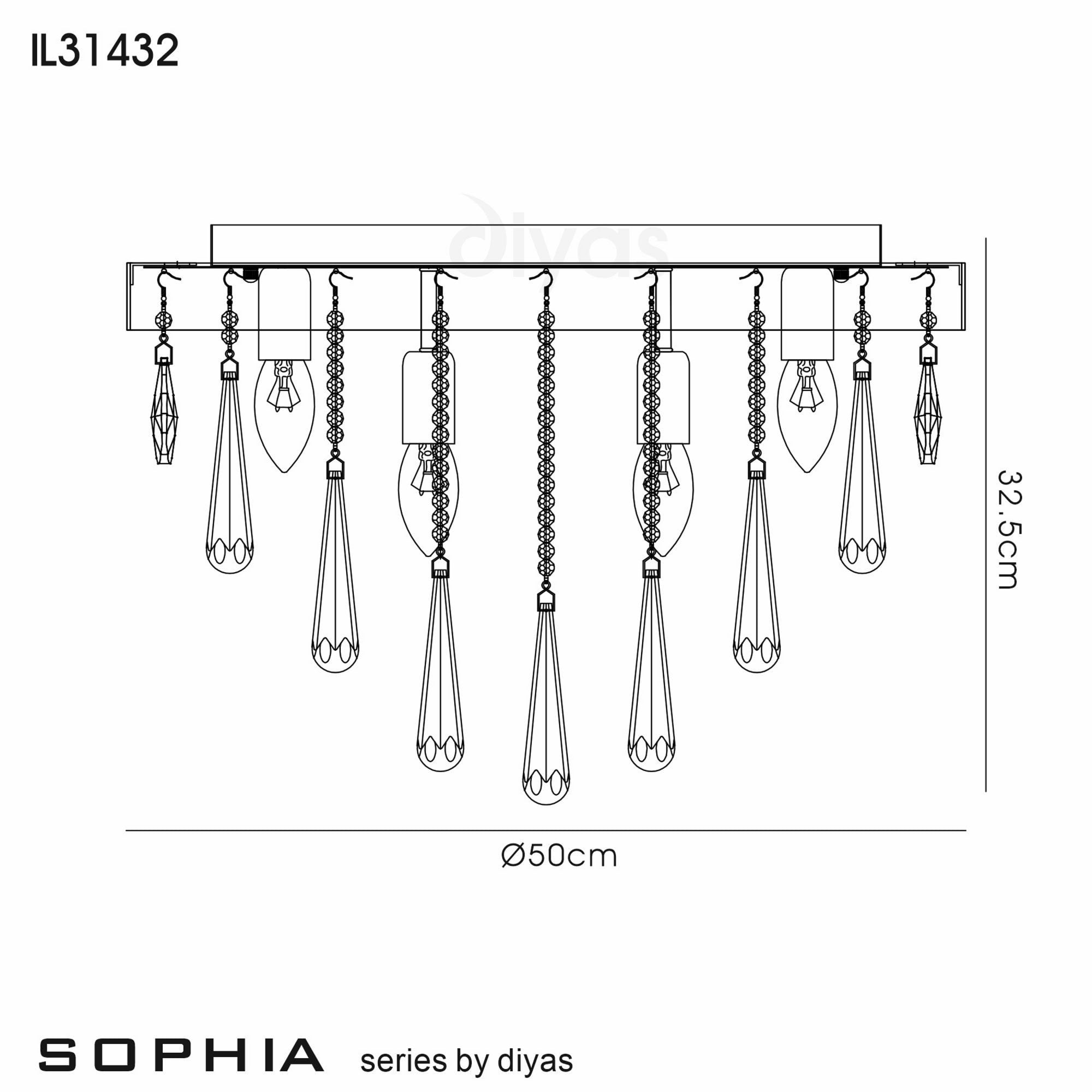 Diyas IL31432 Sophia Ceiling 8 Light E14 Polished Chrome/Crystal
