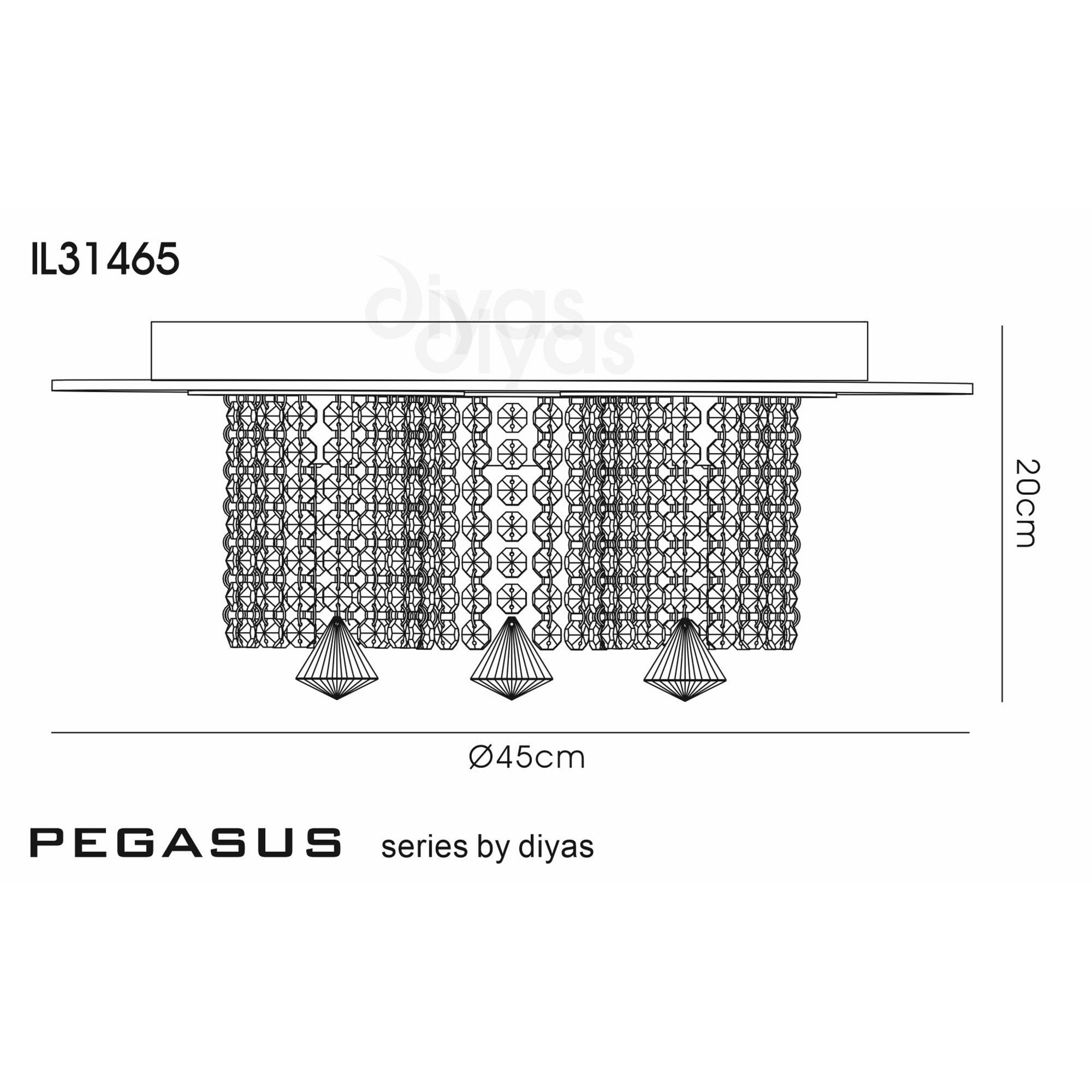 Diyas IL31465 Pegasus Ceiling 3 Light Polished Chrome/Mirror/Crystal