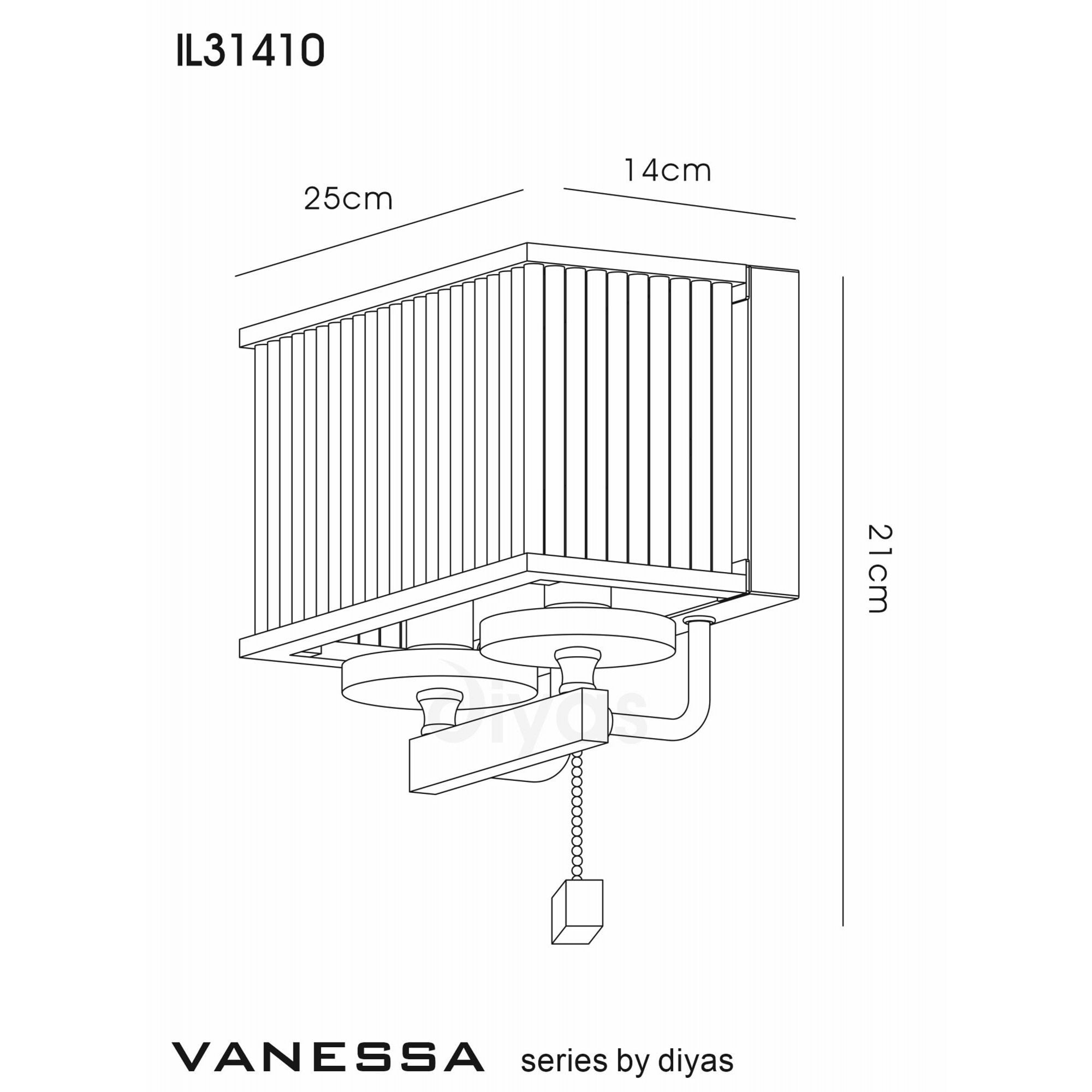 Diyas IL31410 Vanessa Wall Light Switched 2 Light Polished Chrome/Crystal