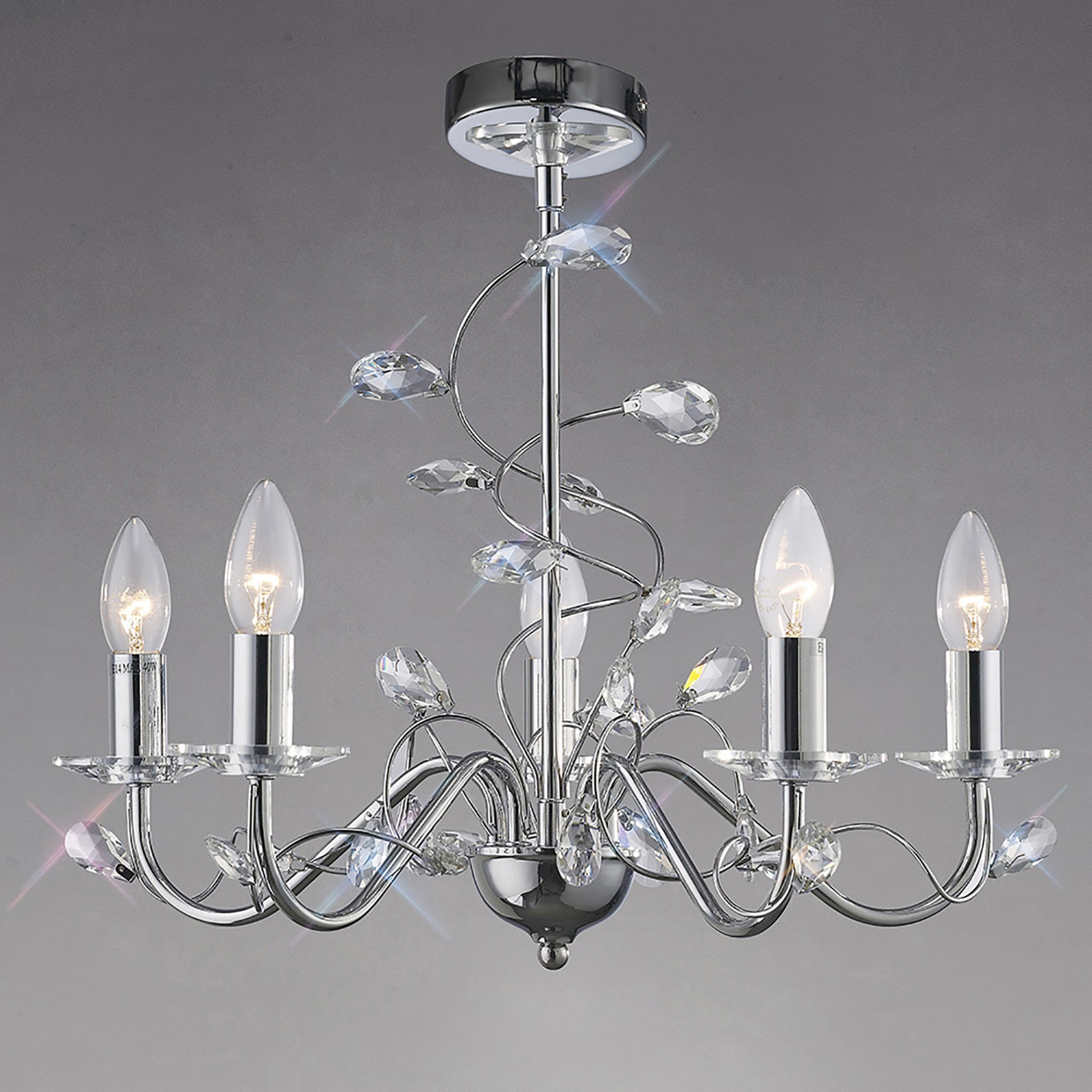 Diyas IL31215 Willow Pendant Without Shade 5 Light Polished Chrome/Crystal