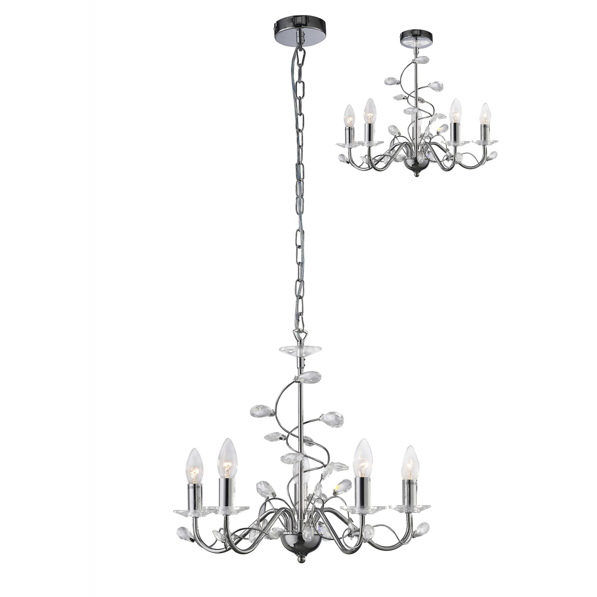 Diyas IL31215 Willow Pendant Without Shade 5 Light Polished Chrome/Crystal