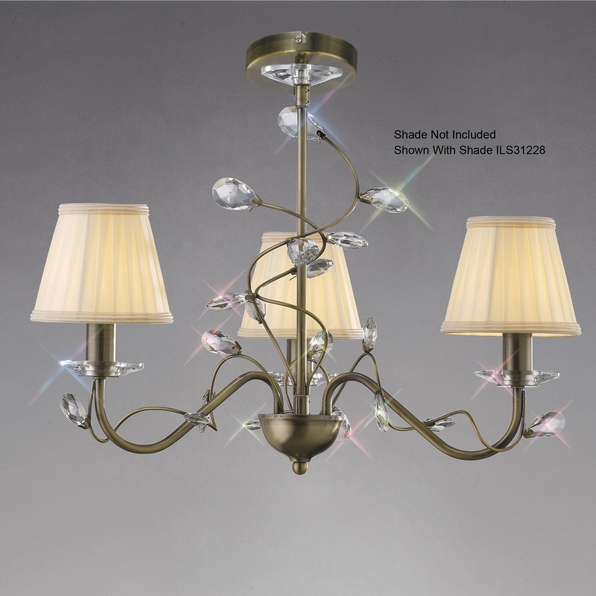 Diyas IL31223 Willow Pendant 3 Without Shade Light Antique Brass/Crystal